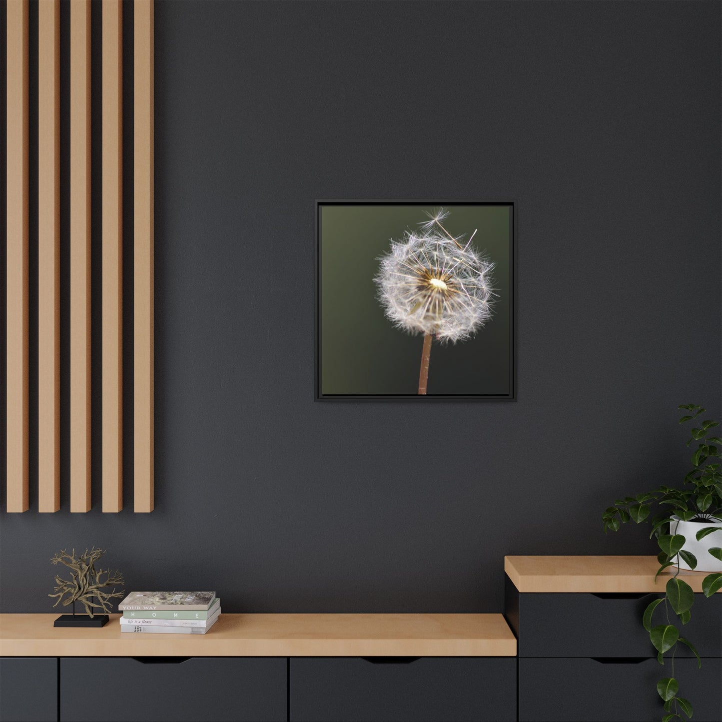 Framed Dandelion Canvas Print — Matte Botanical Wall Art