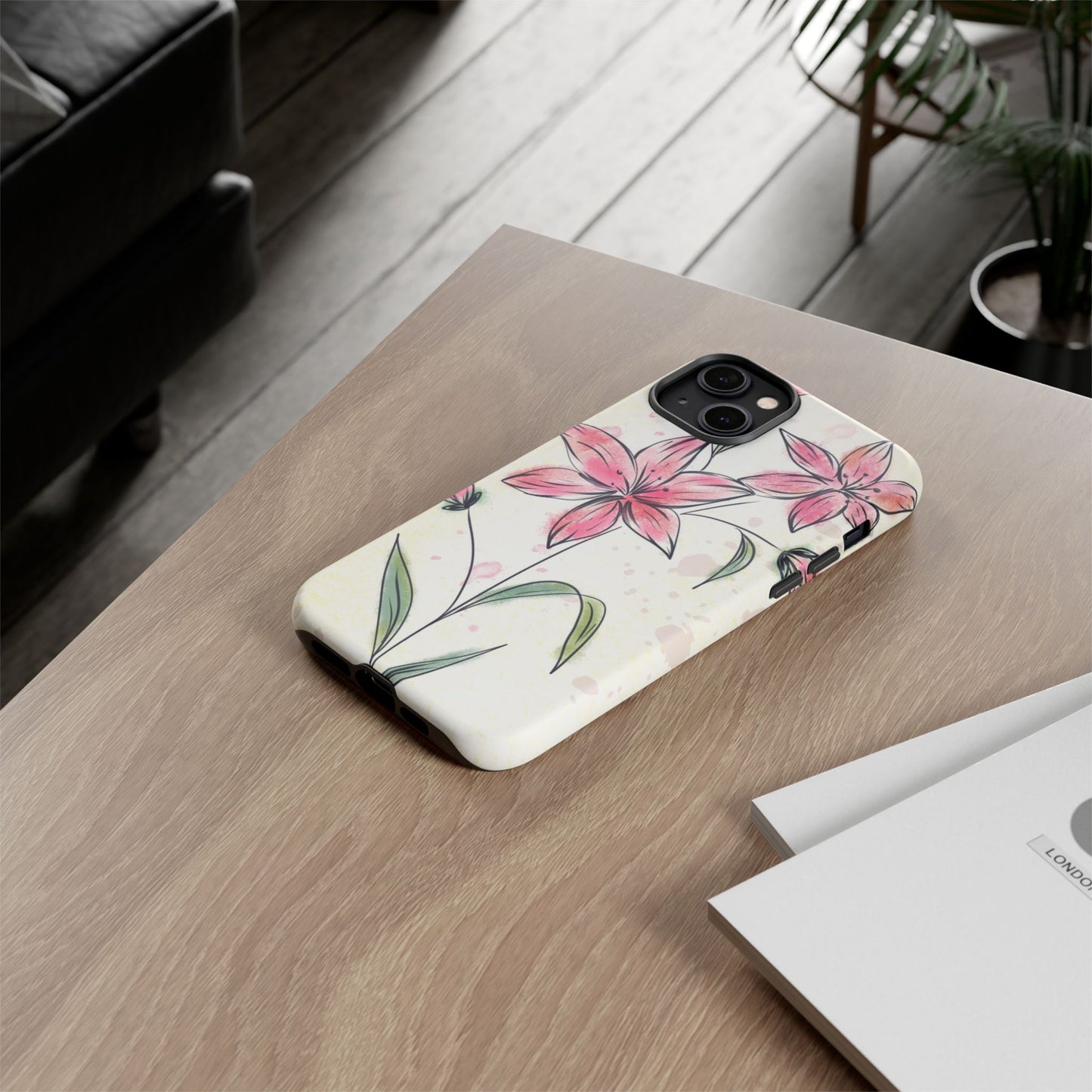 Floral Phone Case with Elegant Pink Lilies, Cute Floral Accessories, Phone Protection, Gift for Her, Stylish Cell Phone Cover