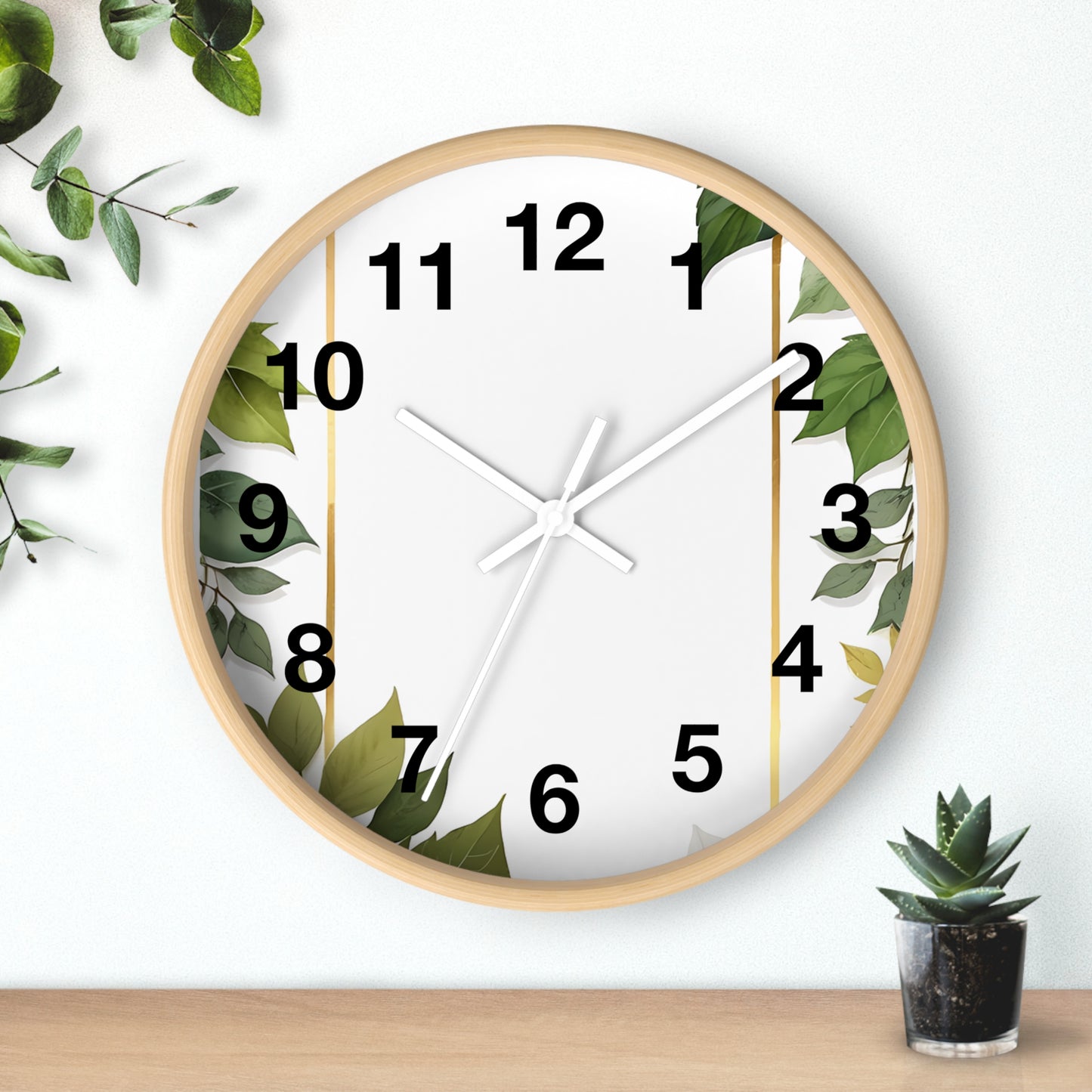 Elegant Leafy Wall Clock | Home Décor, Gift for Her, Modern Rustic Design, Nature Lover Wall Art, Stylish Timepiece