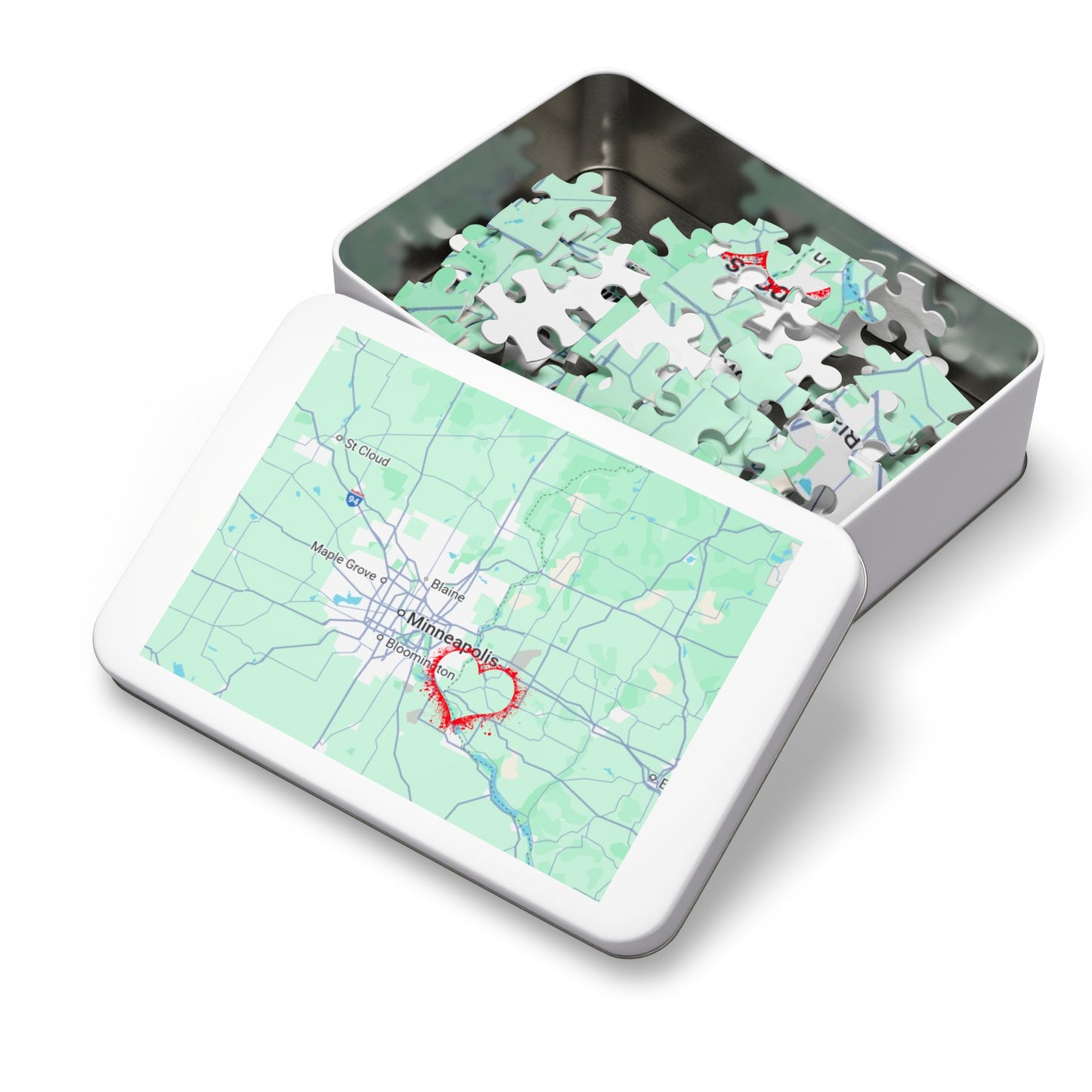Heartwarming Minneapolis Jigsaw Puzzle with Tin, Personalized Gift, Home Decor, Family Activity, Travel Souvenir, Map Puzzle