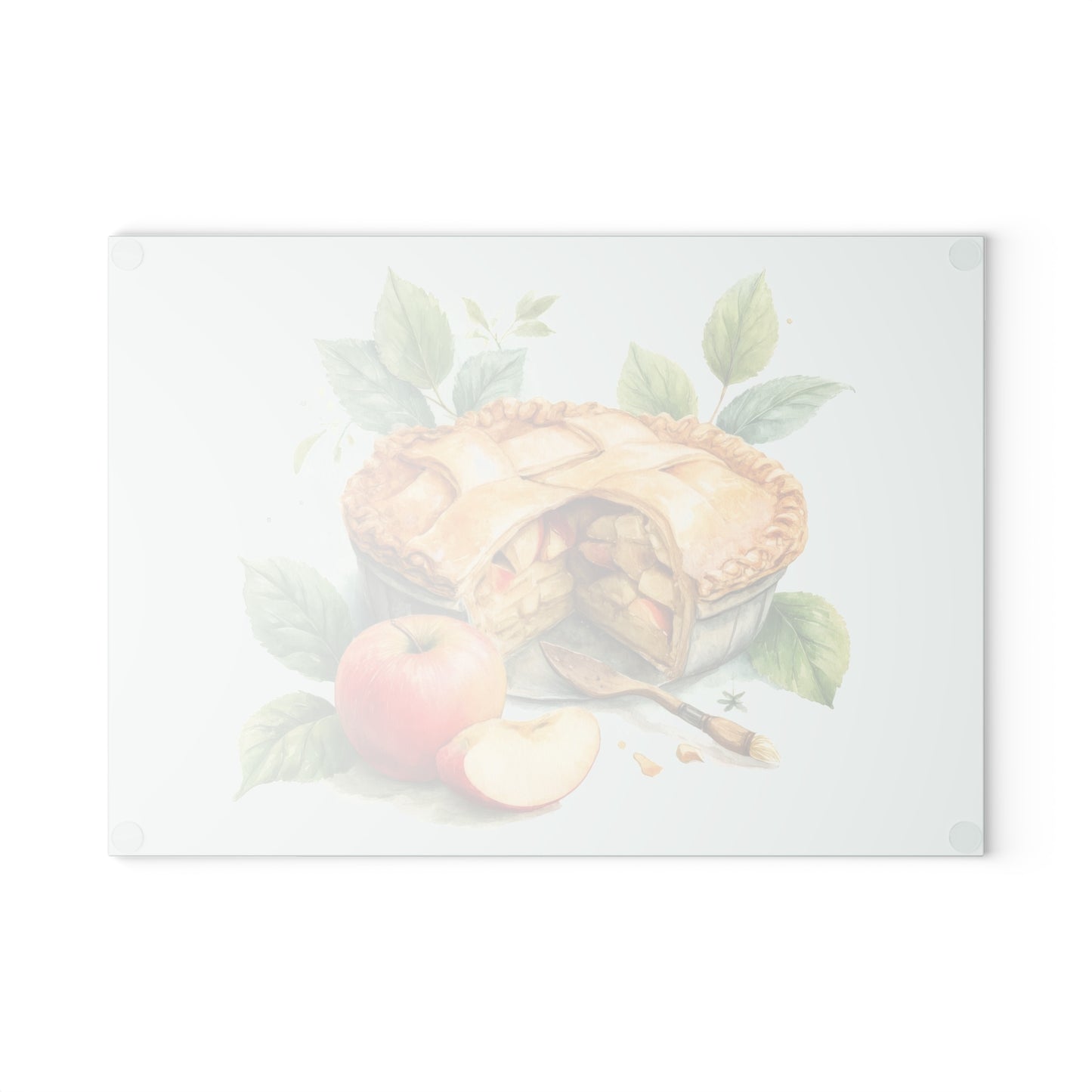 Artisan Glass Cutting Board with Apple Pie Design, Kitchen Decor, Gift for Bakers, Home Cooking, Foodie Gift