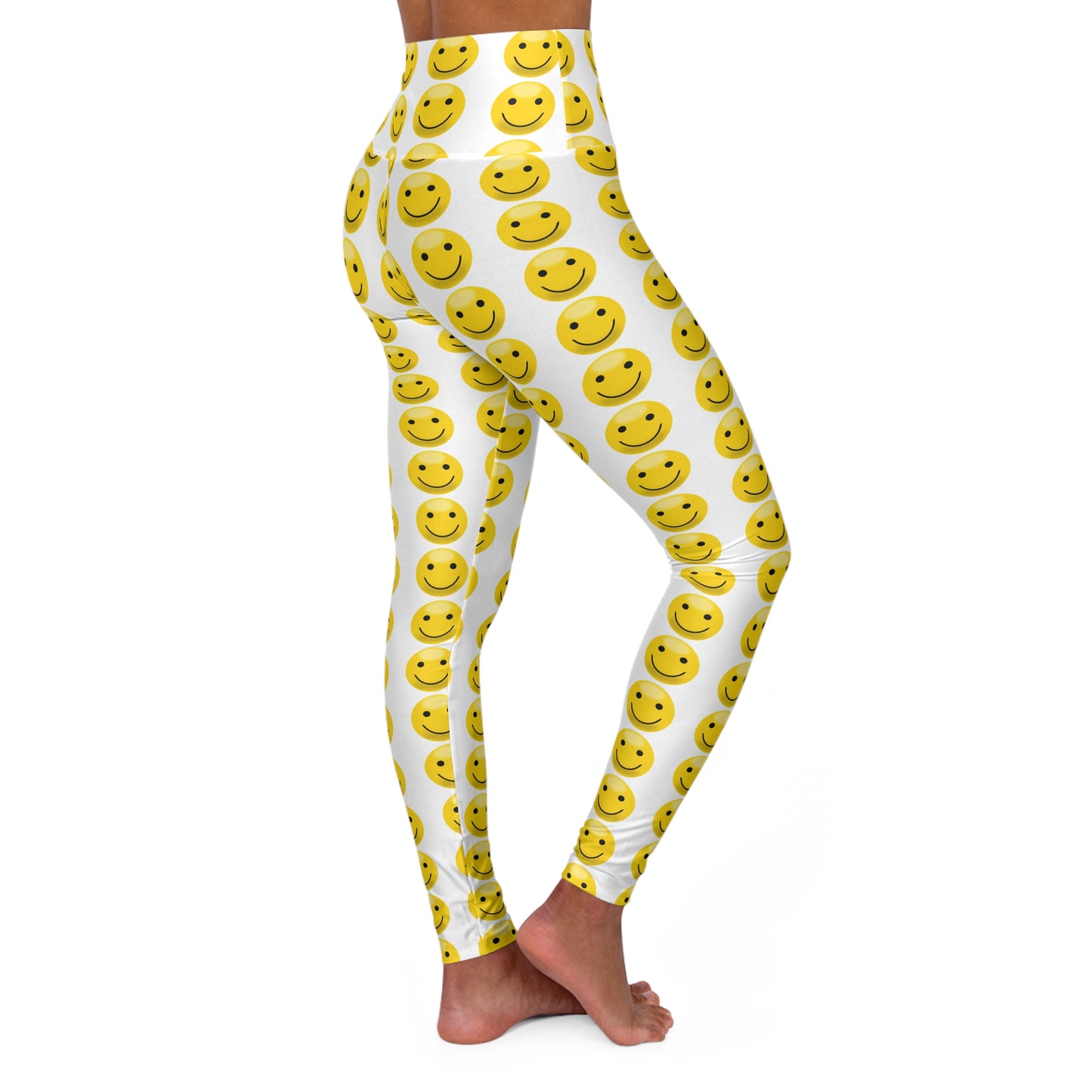 Happy Smiley High Waisted Yoga Leggings, Fitness Leggings, Cheerful Workout Gear, Cute Activewear, Yoga Pants for Women