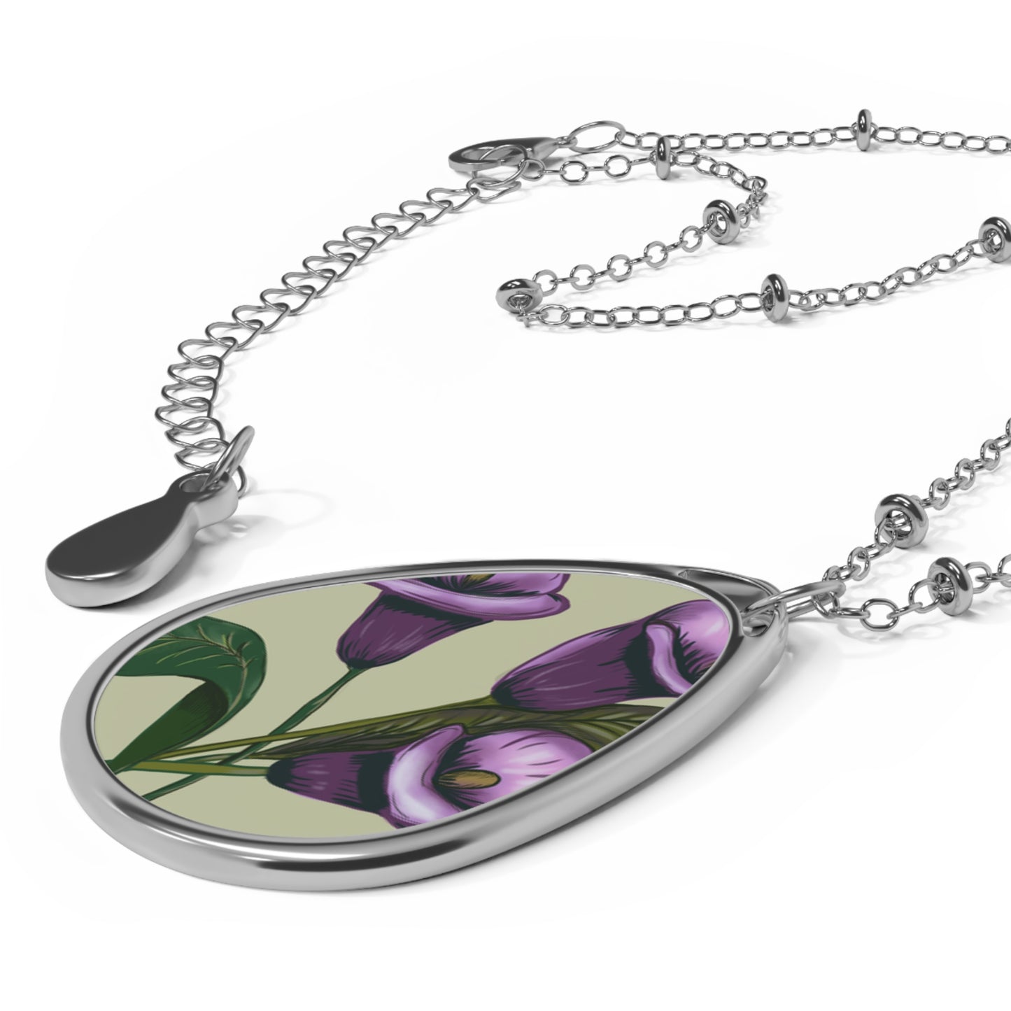 Floral Oval Necklace - Elegant Gift for Her, Mother's Day Jewelry, Nature-Inspired Pendant, Handmade Floral Design, Birthstone Gift