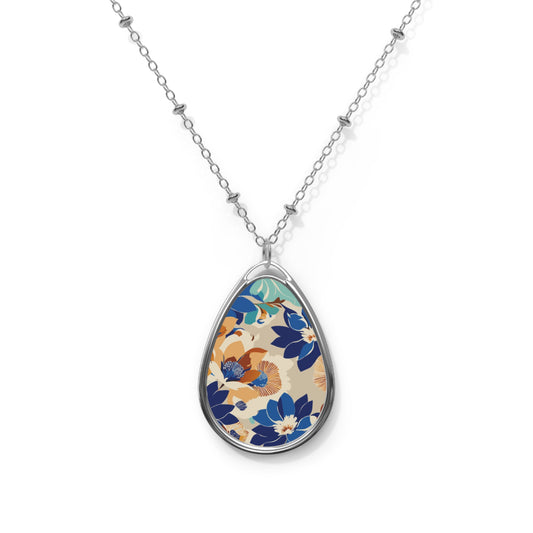 Floral Oval Necklace, Elegant Gift for Her, Boho Jewelry, Special Occasion Necklace, Statement Accessory