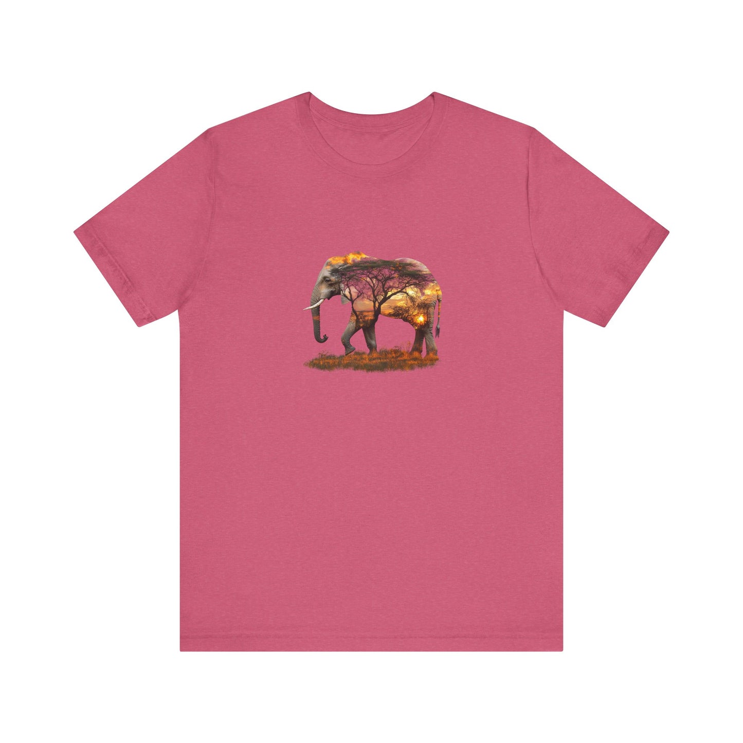 Elephant Sunset Unisex Jersey Tee, Nature Lover Shirt, Animal Print T-Shirt, Gift for Wildlife Enthusiasts, Eco-Friendly Fashion