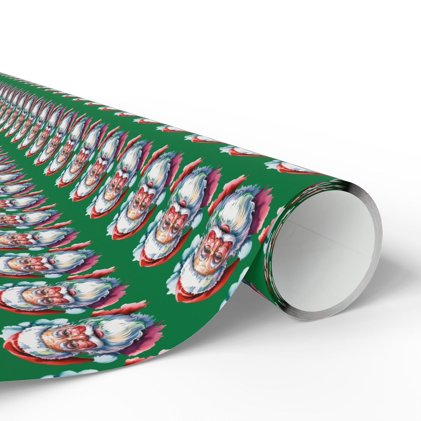 Santa Faces Green Christmas Wrapping Paper Roll