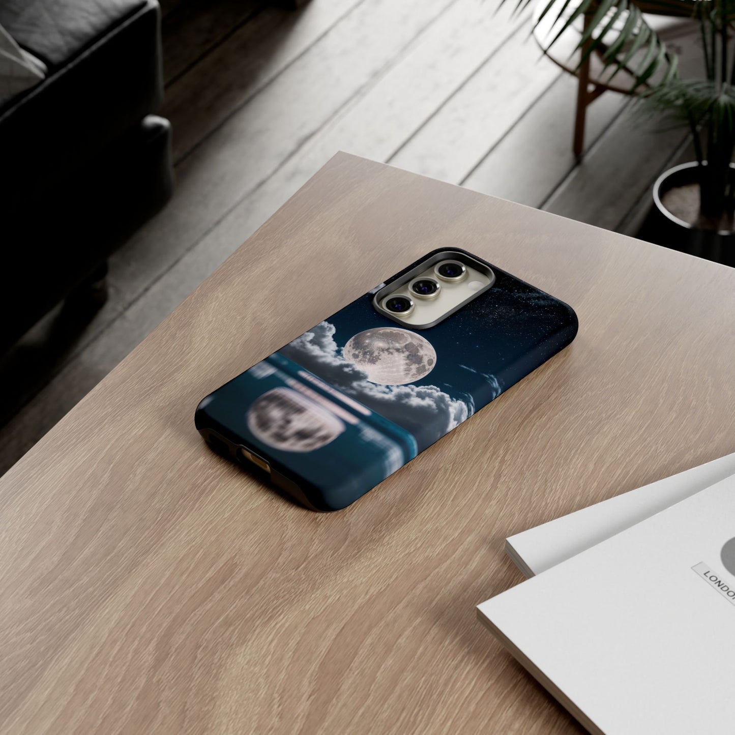 Moonlit Reflection Phone Case — Night Sky Moon & Clouds Tough Case