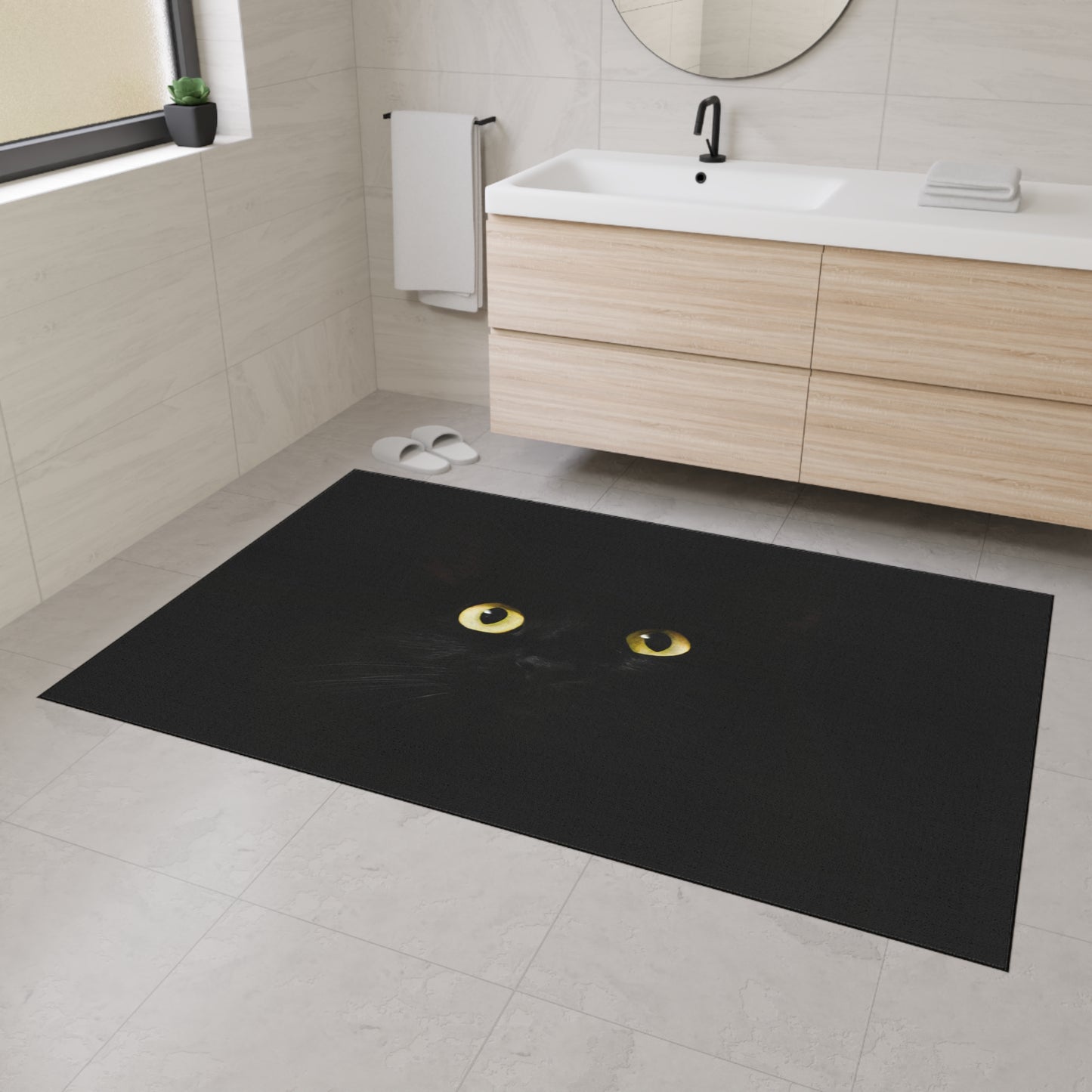 Black Cat Eyes Floor Mat — Heavy Duty Halloween Entry Rug