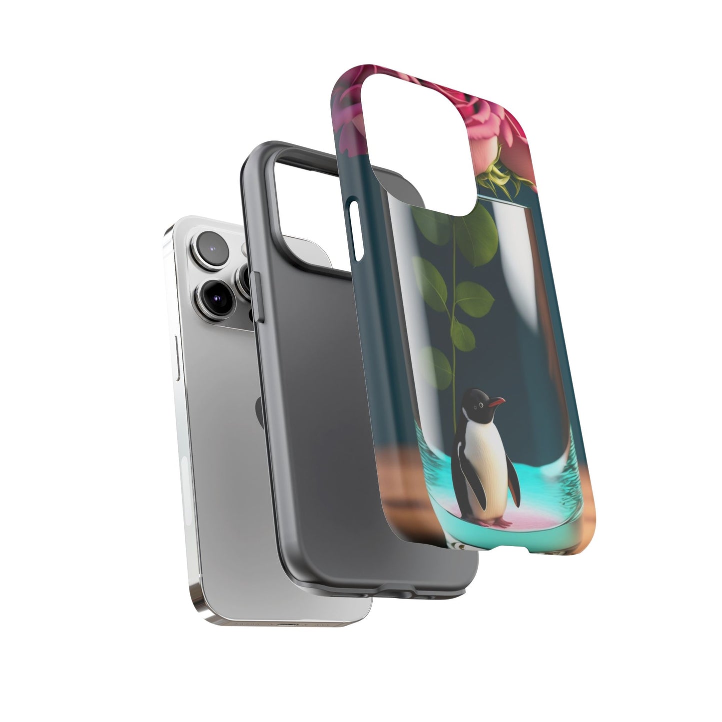 Penguin in a Glass Floral Tough Phone Case — Cute Protective Phone Cover