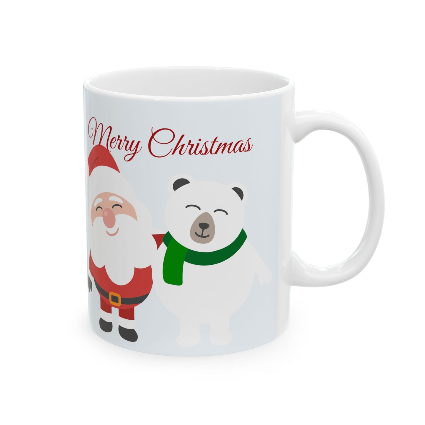 Christmas Santa & Polar Bear Ceramic Mug (11oz/15oz) — "Merry Christmas" Holiday Coffee Cup
