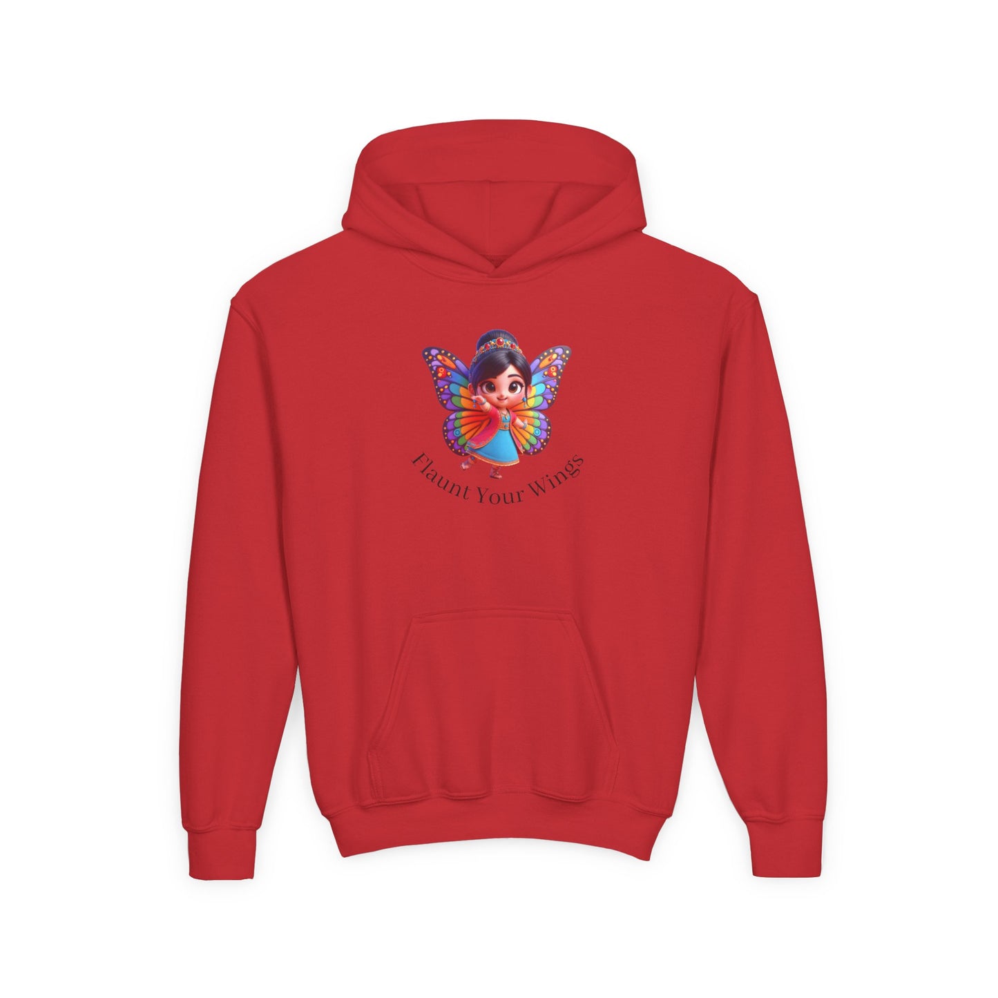 Inspirational Youth Hoodie - "Flaunt Your Wings", Cozy Sweatshirt, Gift for Teens, Motivational Apparel, Butterfly Design