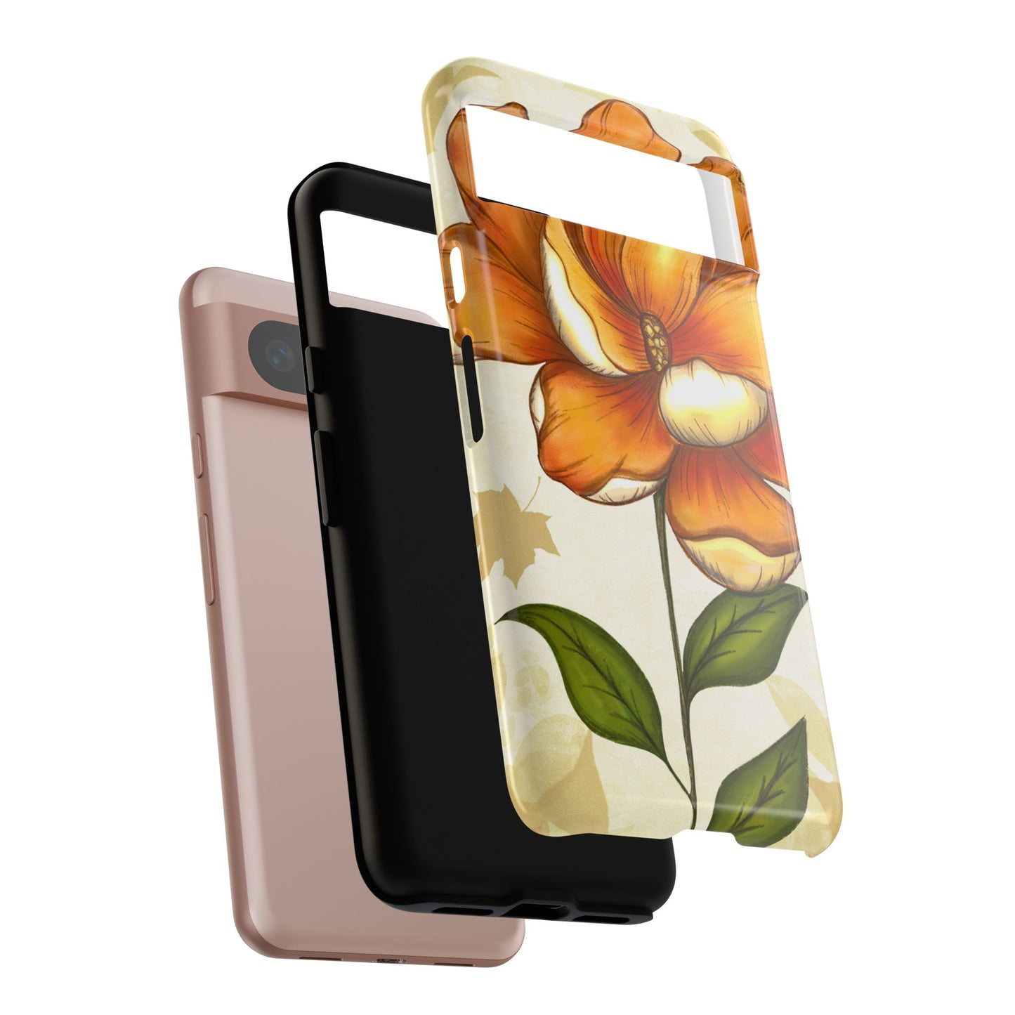 Floral Phone Case with Orange Flower Design, Tough Phone Cover, Floral Gift, Stylish Tech Accessory, Nature Lovers, Spring Vibes