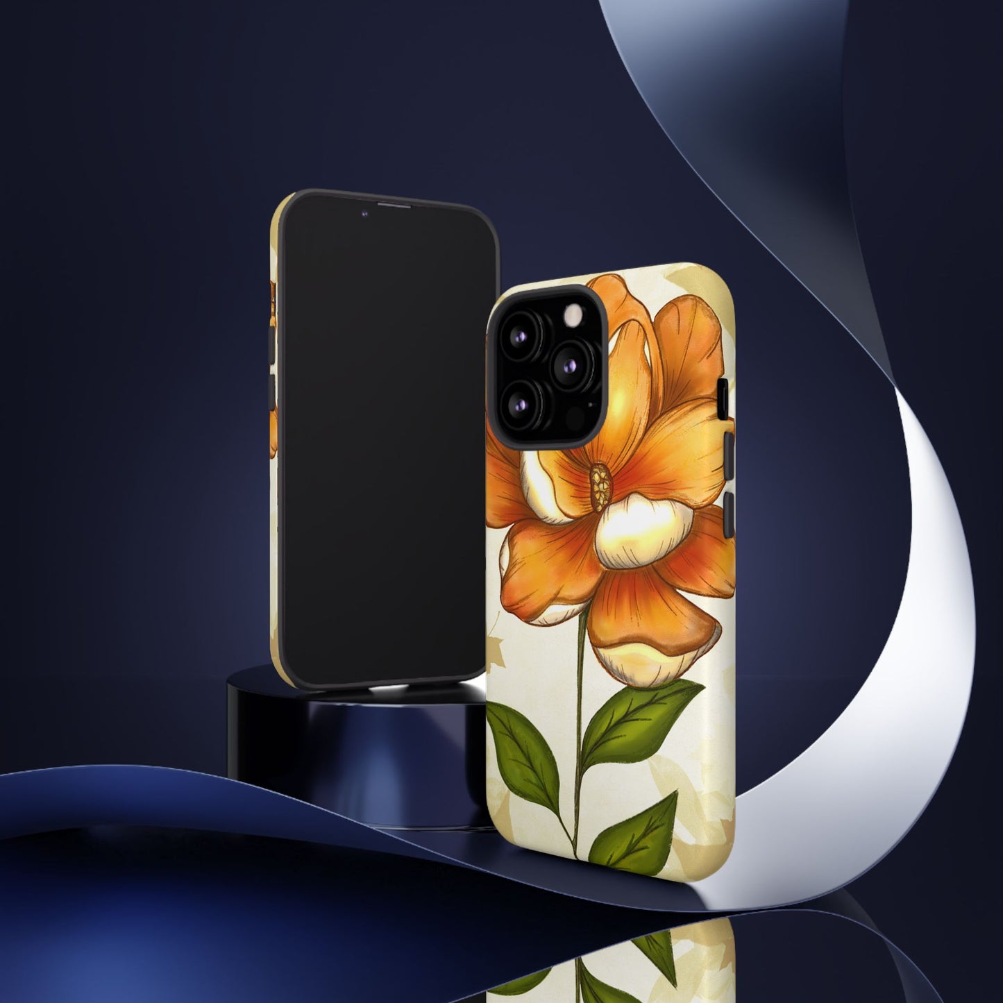 Floral Phone Case with Orange Flower Design, Tough Phone Cover, Floral Gift, Stylish Tech Accessory, Nature Lovers, Spring Vibes