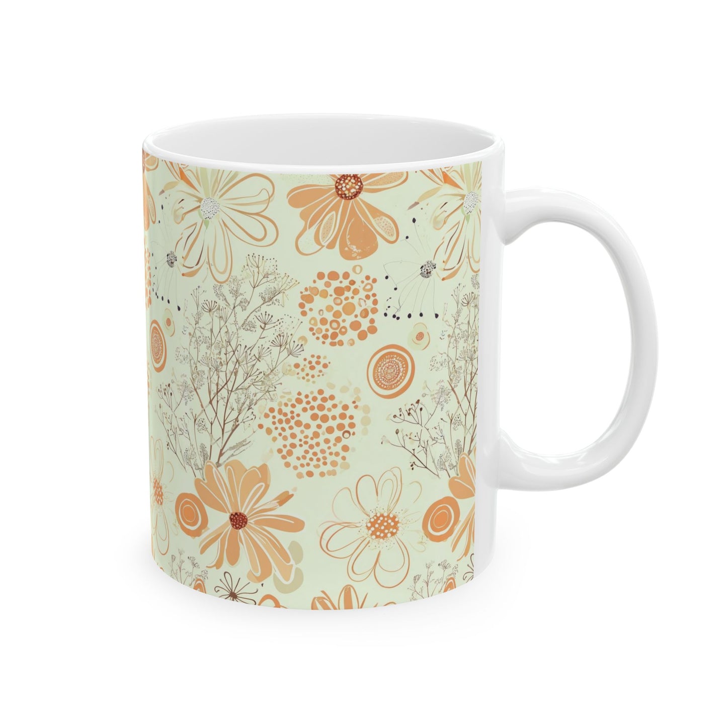 Retro Floral Ceramic Mug — Vintage Daisies Pattern (11oz & 15oz)