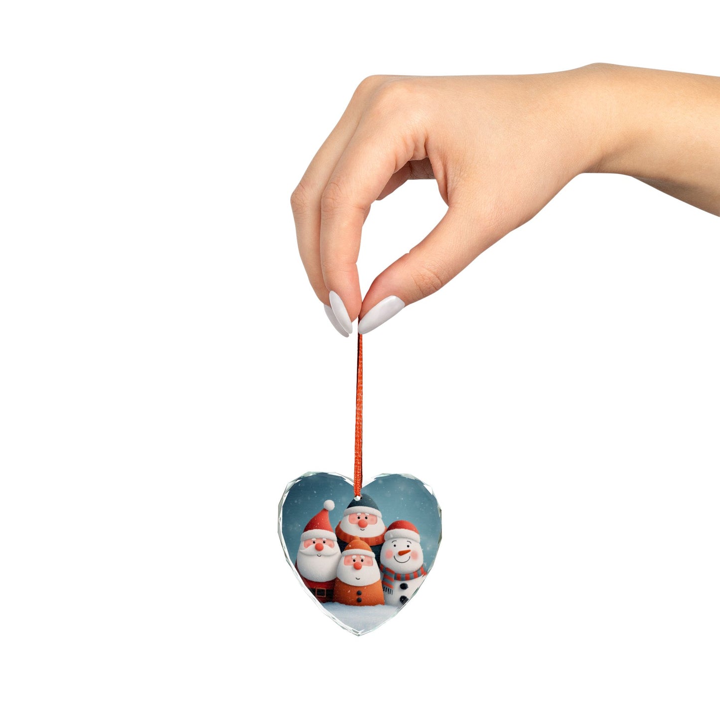 Heart Crystal Ornament — Cute Santa & Snowman Family Christmas Decoration