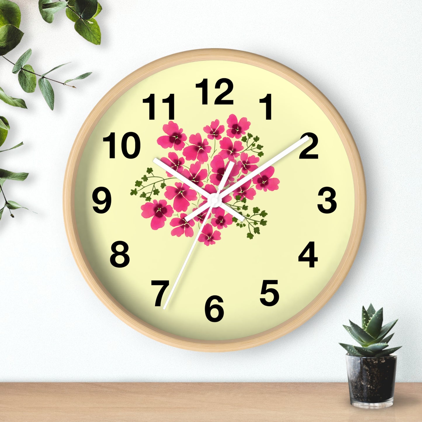 Floral Wall Clock with Pink Flowers, Home Decor, Gift for Gardening Enthusiasts, Mother's Day Present, Living Room Accent, Spring Vibes