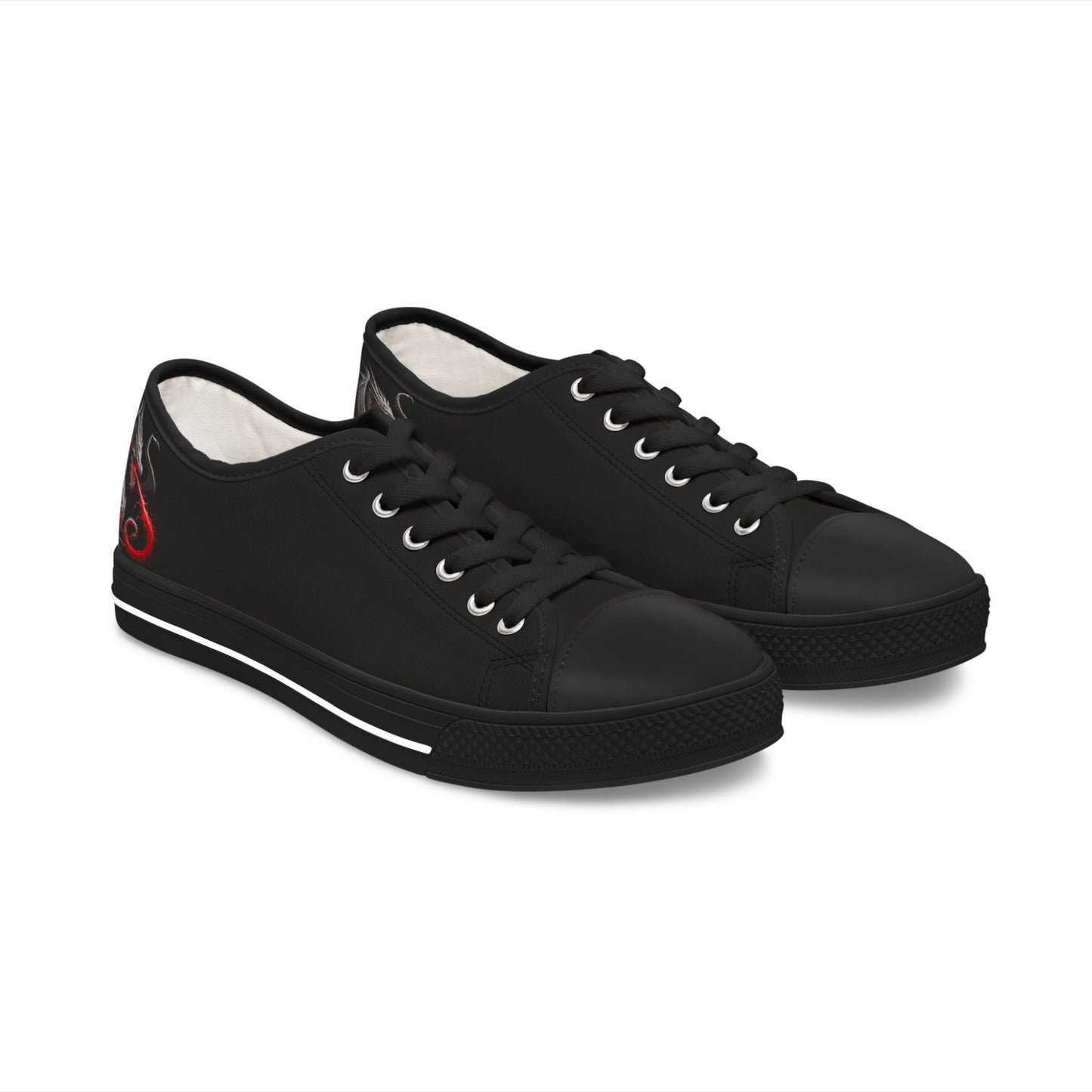 Low Top Sneakers — Black Dragon Wing Accent