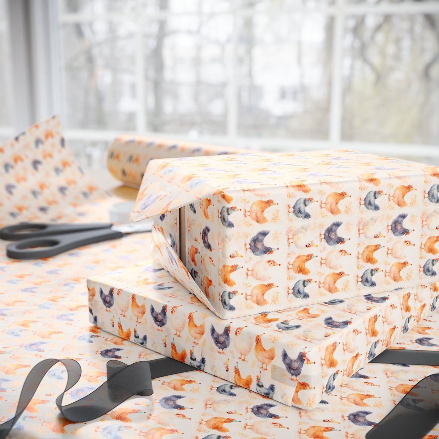 Chicken Watercolor Pattern Wrapping Paper Roll — Cute Pet Gift Wrap