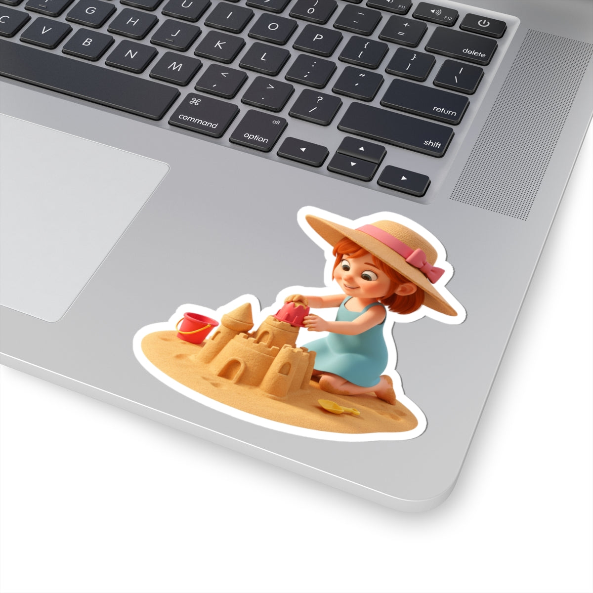 Cute Girl Building Sandcastle — Kiss-Cut Sticker