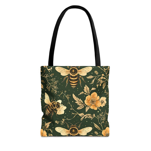 Vintage Floral Bee Tote Bag, Eco-Friendly Shopping Bag