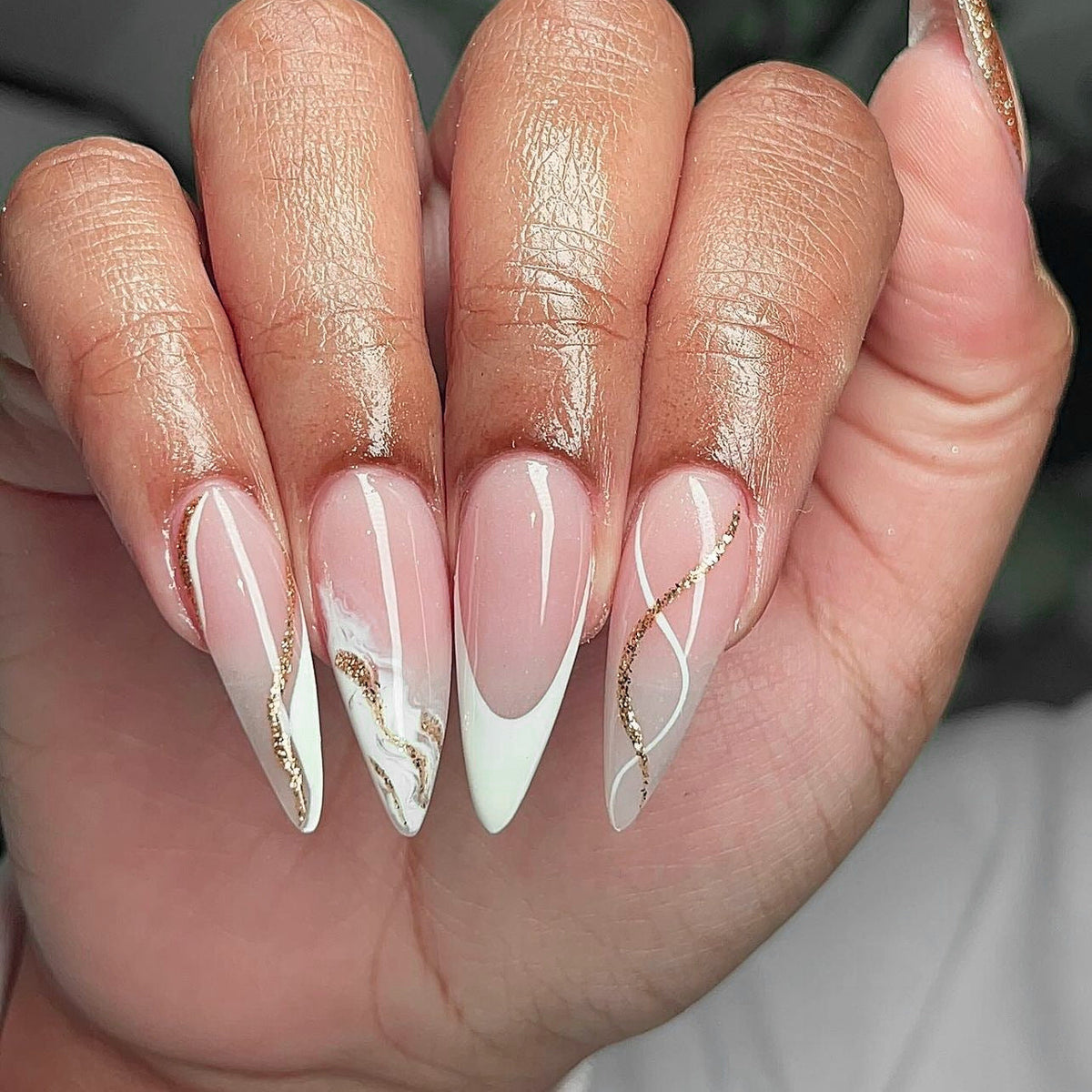 365nails: "Blush Marble Almond" – Glitter Swirl & Marble Press-on Nails
