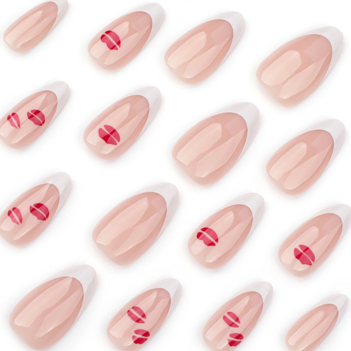 Classic French White Nail Art Nail Patch Short Almond False Nail Romantic Red Lip Print Solid Color Nail Patch – Image 3