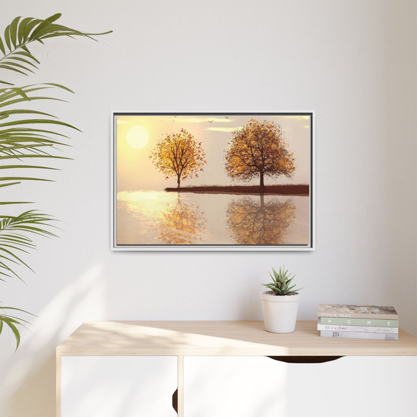 Framed Matte Canvas Wall Art — Golden Autumn Trees Reflection