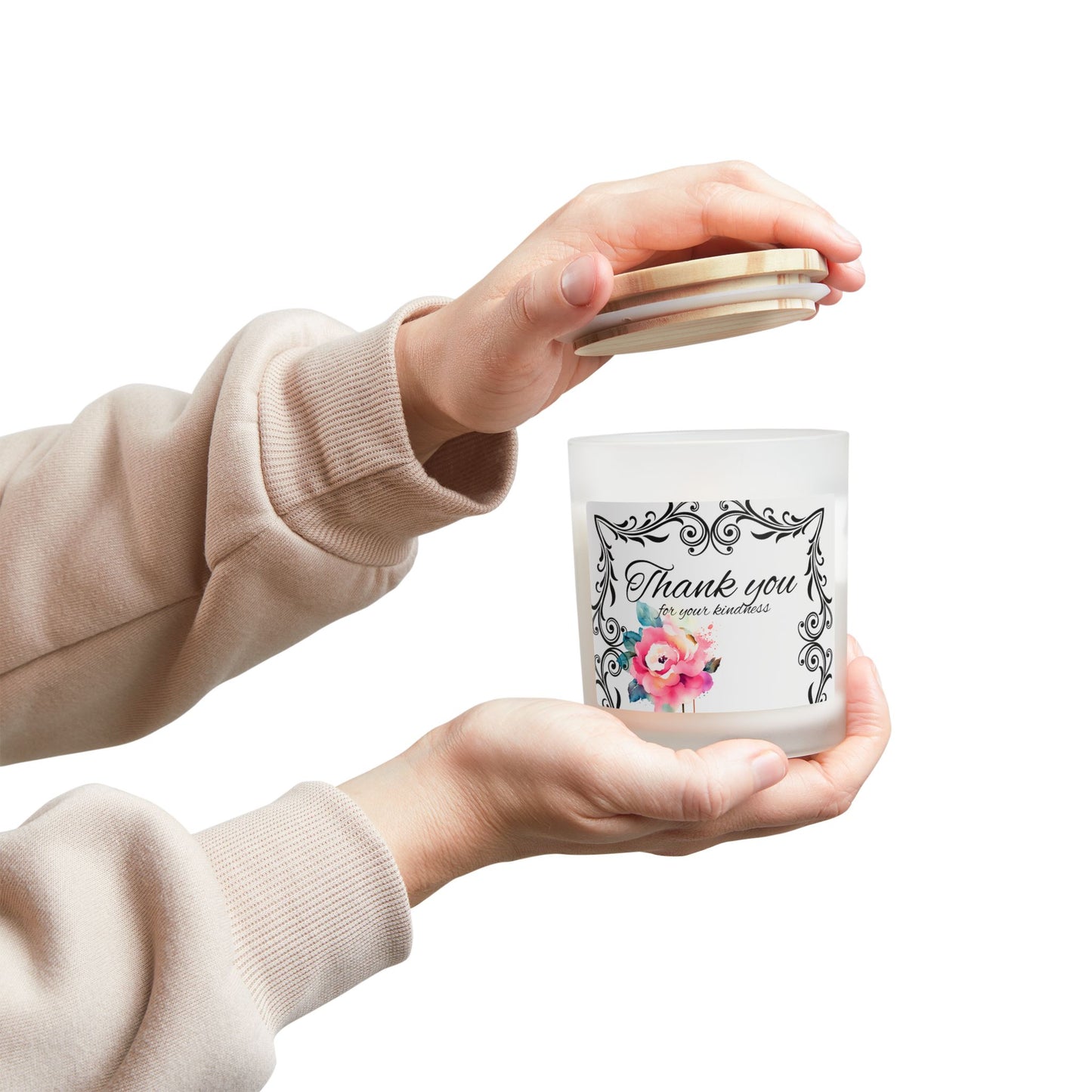 Thank You Floral Frosted Glass Candle — 11oz Appreciation Gift