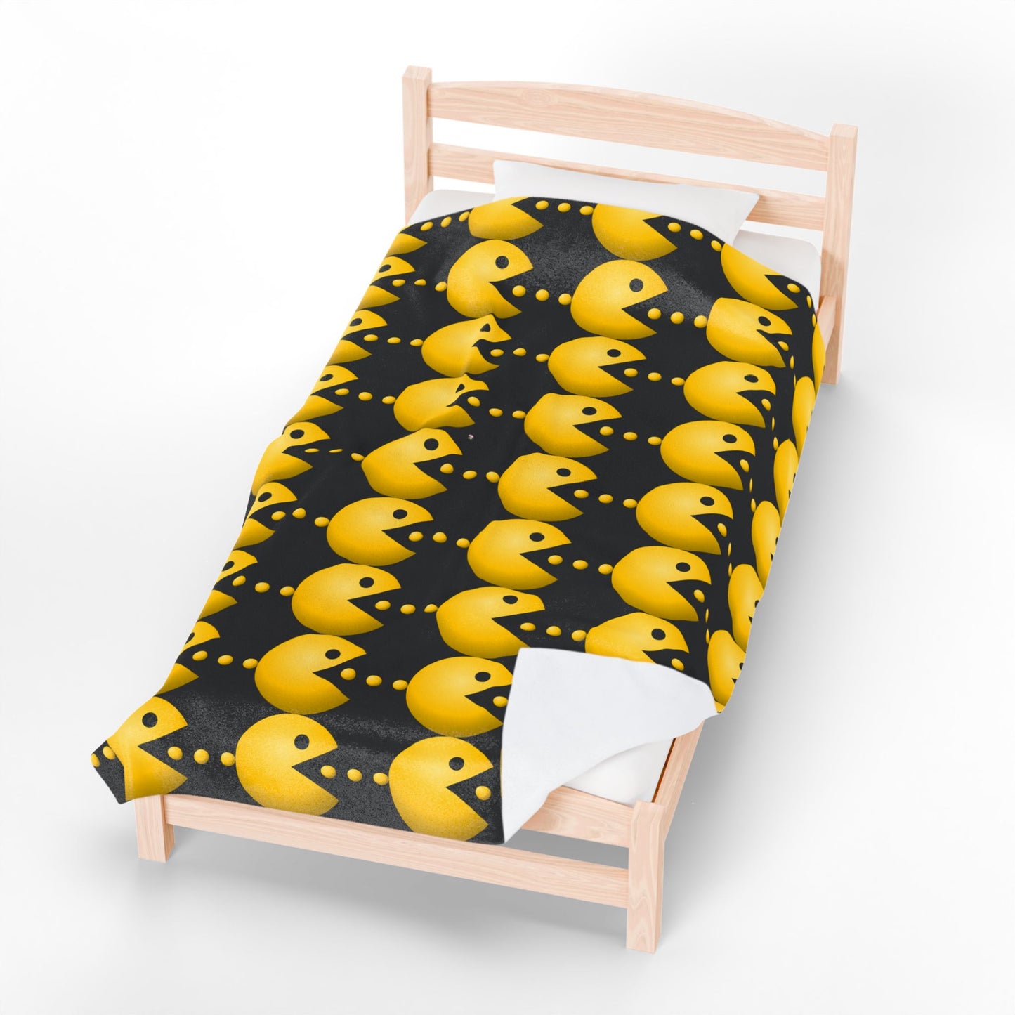 Pac-Man Velveteen Plush Blanket, Cozy Gaming Throw, Retro Style Decor, Gift for Gamers, Soft Fleece Blanket, Video Game Room Accessory