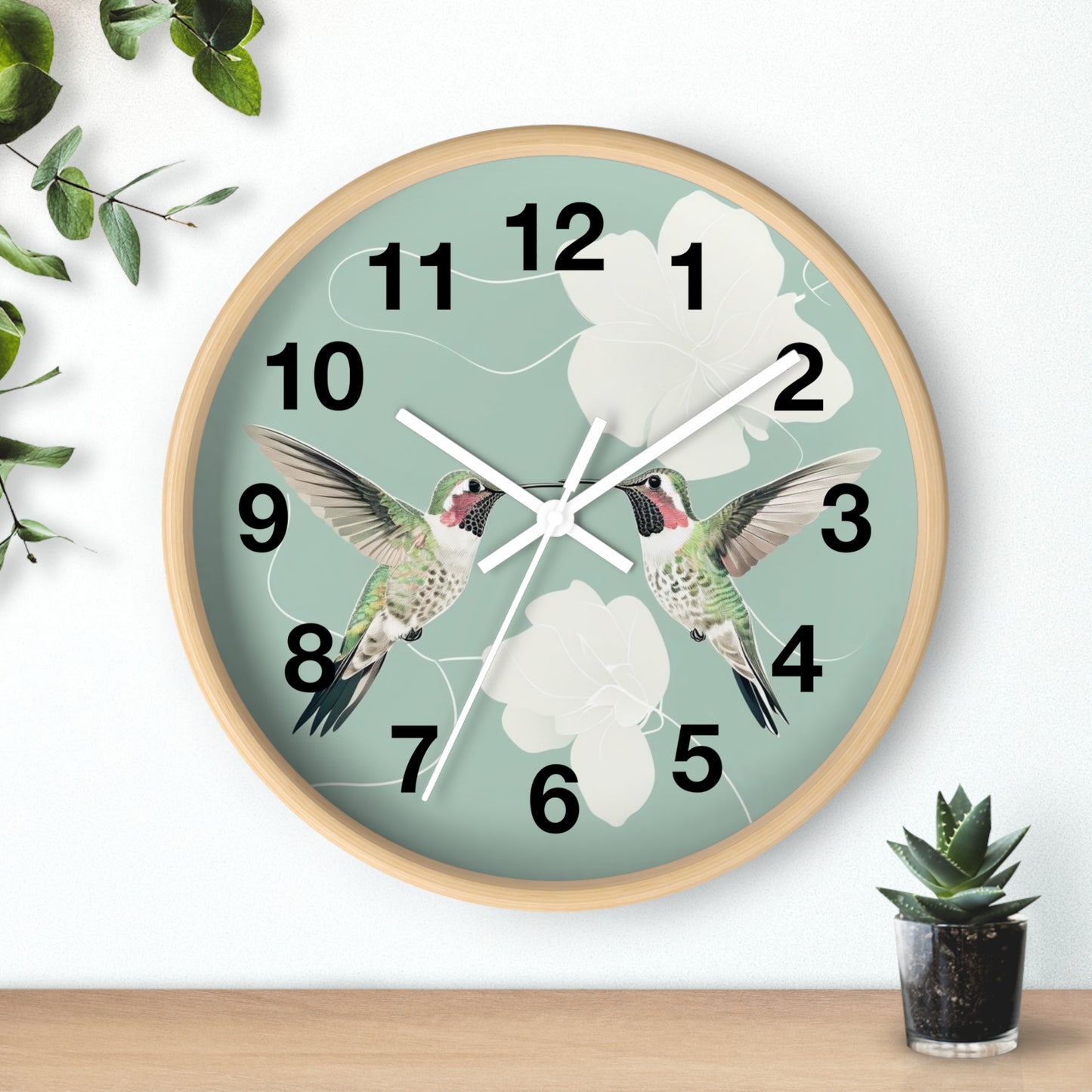 Hummingbird Floral Wall Clock | Mint Bird Clock
