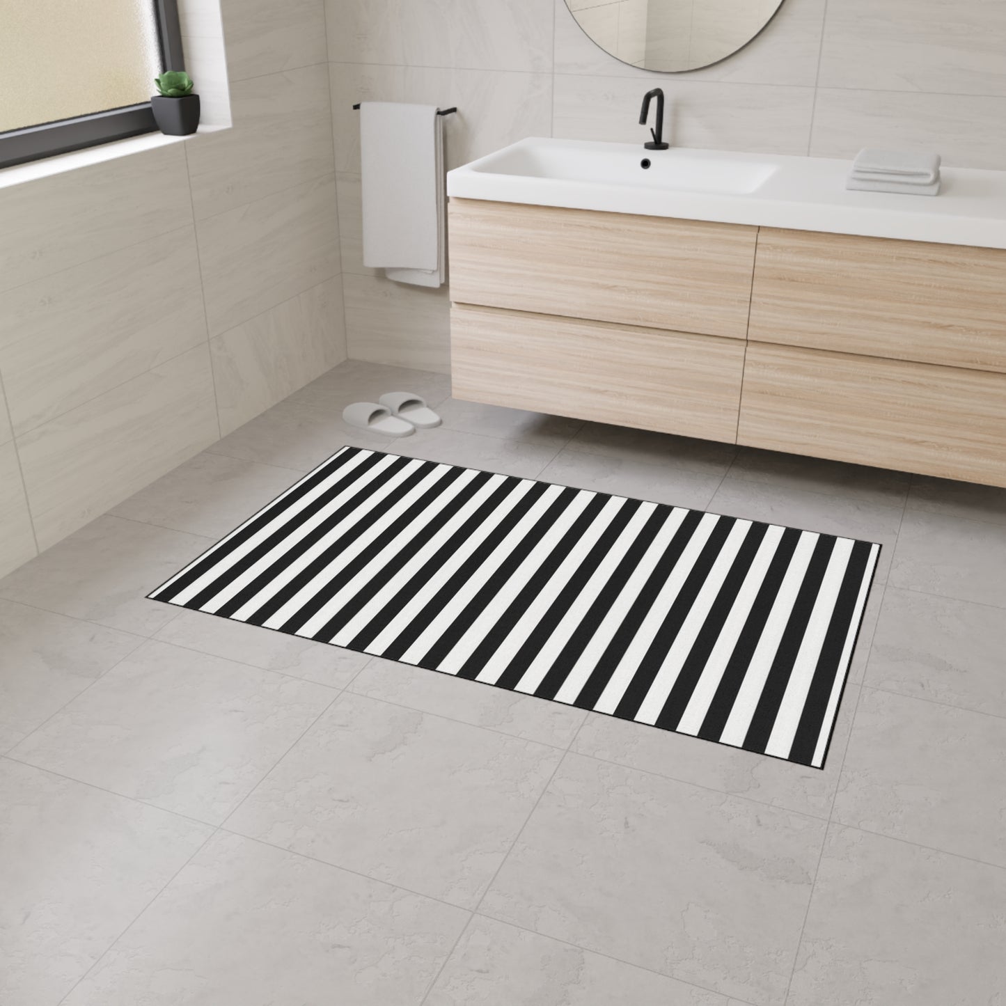 Black & White Striped Heavy Duty Floor Mat — Durable Entrance Rug for Home, Office & Garage