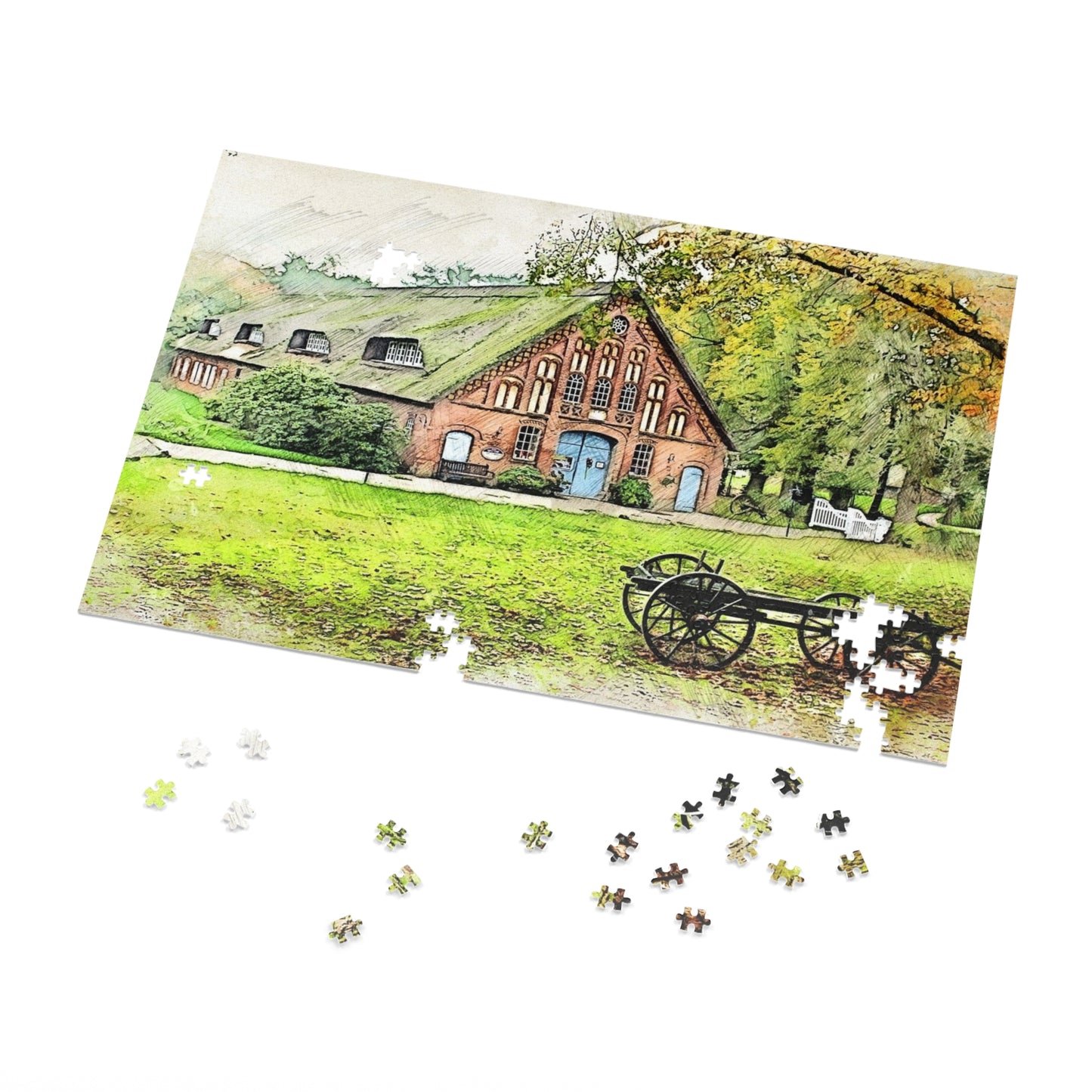 Rustic Scene Jigsaw Puzzle, Cozy Family Game, Art Puzzle with Tin, Nature Lover Gift, Home Décor Puzzle