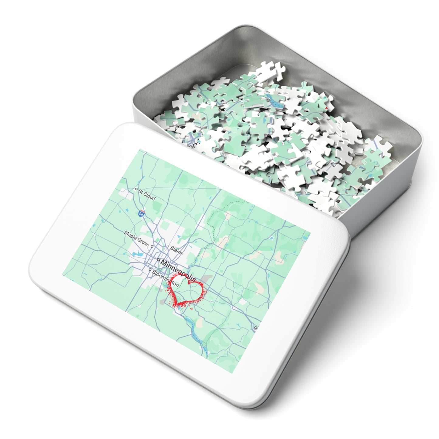 Heartwarming Minneapolis Jigsaw Puzzle with Tin, Personalized Gift, Home Decor, Family Activity, Travel Souvenir, Map Puzzle
