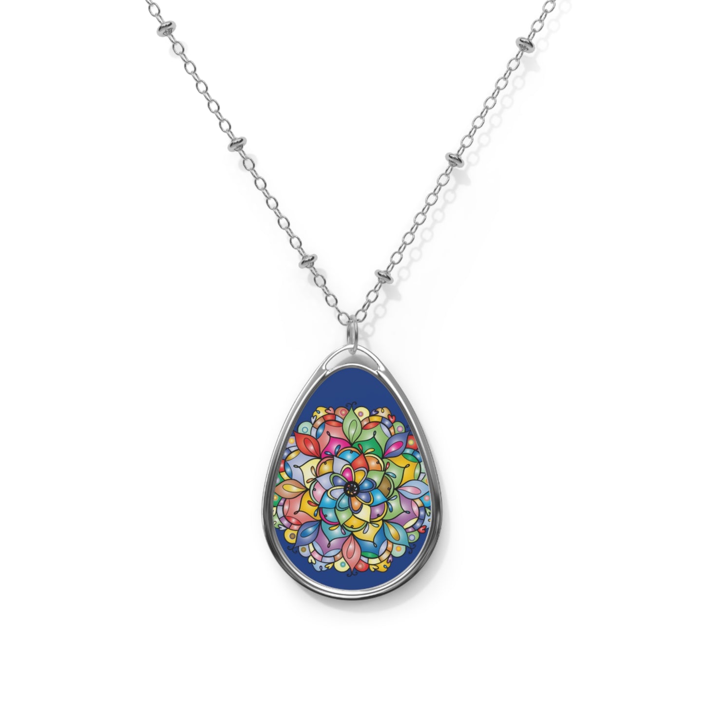Colorful Floral Oval Necklace, Handmade Jewelry, Bohemian Gift