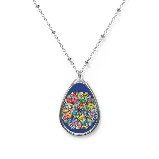 Colorful Floral Oval Necklace, Handmade Jewelry, Bohemian Gift