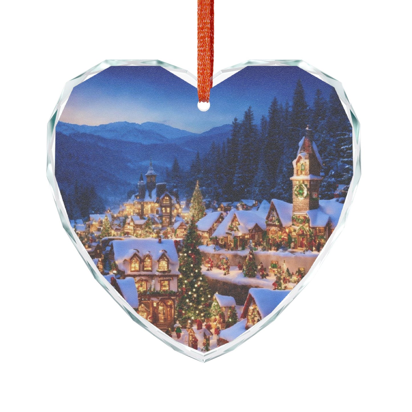 Crystal Heart Ornament — Snowy Christmas Village Glass Decoration