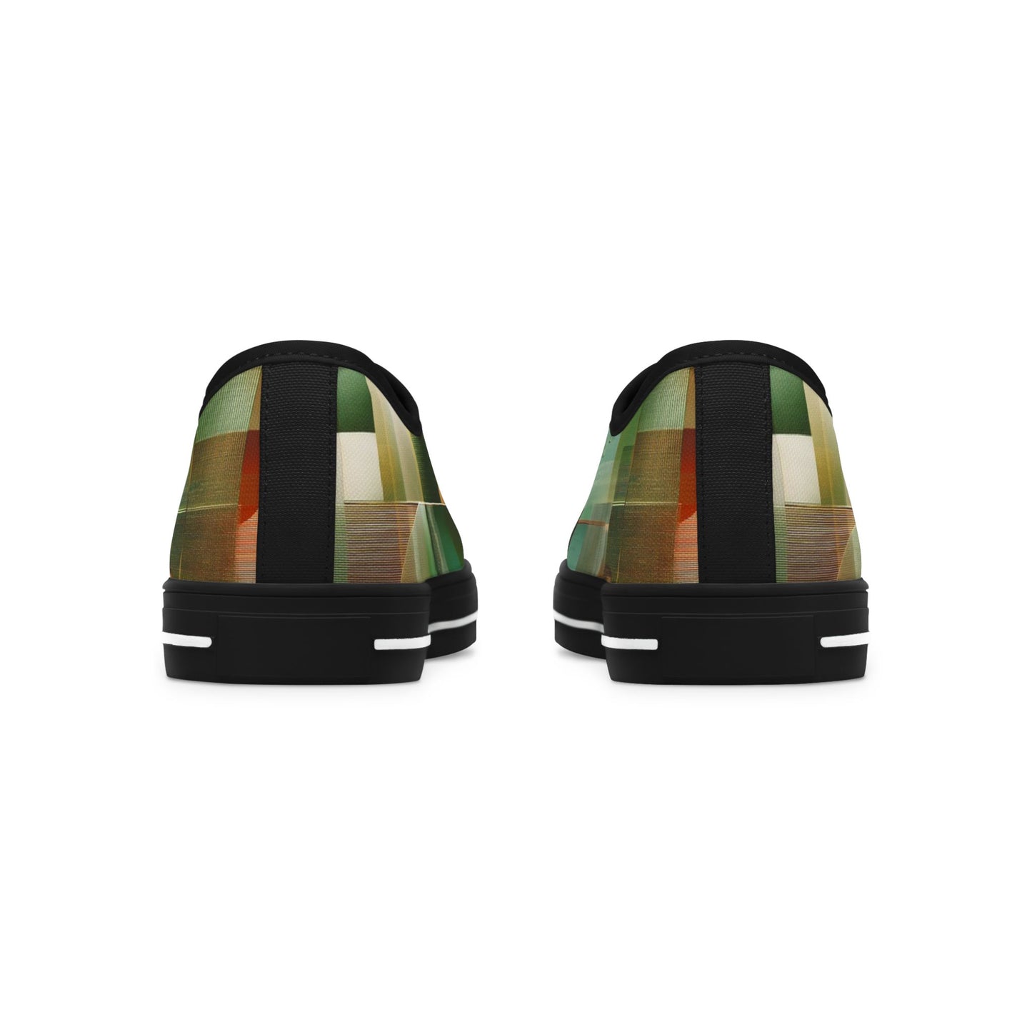 Low Top Sneakers — Green Abstract Geometric with Gold Orb Design