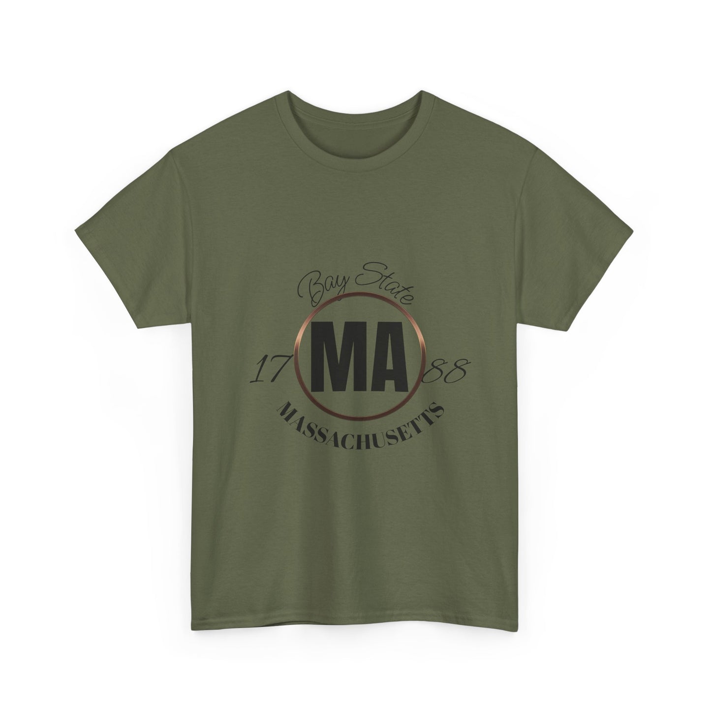 Unisex Heavy Cotton Tee with Massachusetts Design, Casual Wear, Gift for Him/Her, Travel Souvenir, Vintage Style