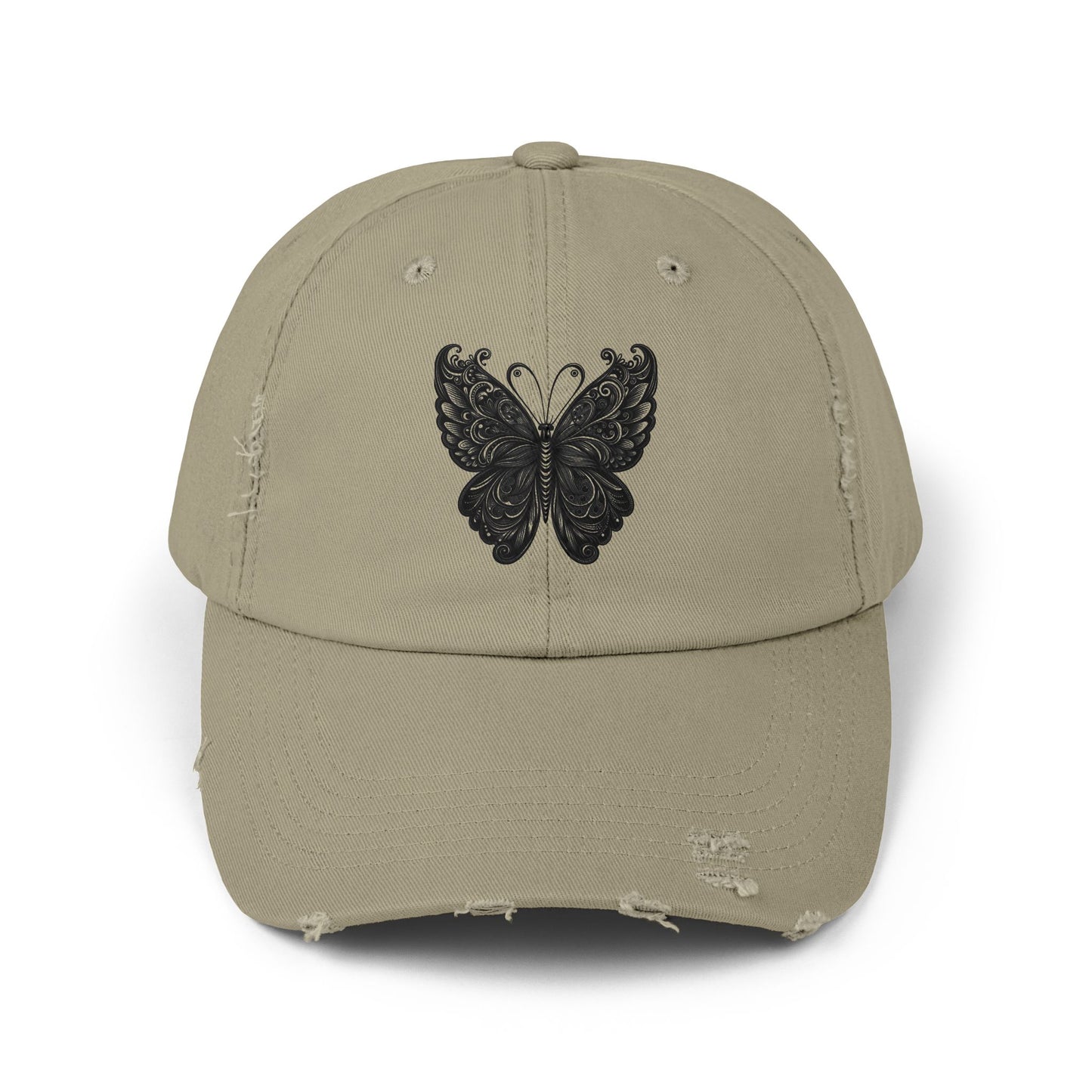 Black Distressed Butterfly Cap | Stylish Unisex Hat for Everyday Wear, Perfect Gift for Birthdays, Fashion Statement