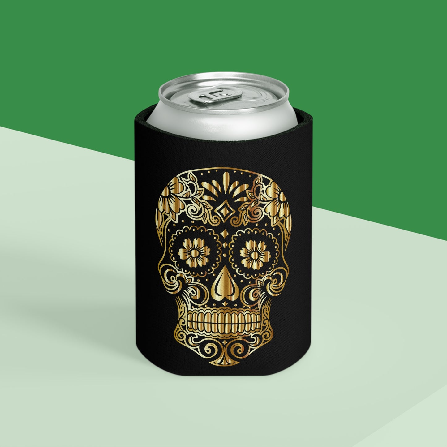 Gorgeous Day of the Dead Skull Can Cooler, Day of the Dead Decor, Beer Sleeve, Fiesta Accessory, Halloween Party Drink Holder