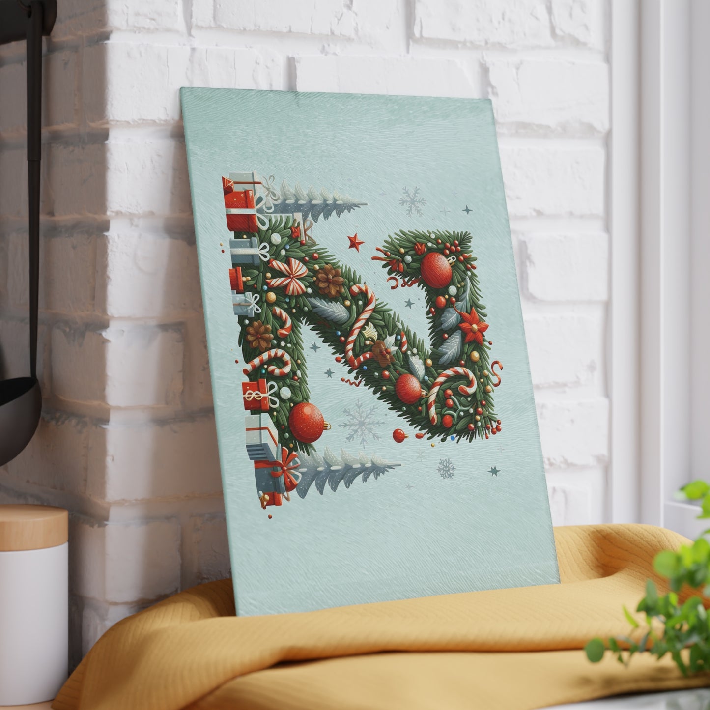 Christmas Wreath Letter 'Z' Glass Cutting Board — Holiday Kitchen Décor with Ornaments & Gifts