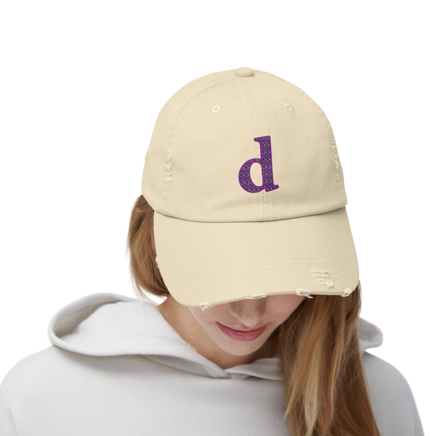 Distressed Cap with Purple Letter 'd' - Casual Street Style Hat for Everyday Wear, Gift for Dad, Unisex Fashion Accessory, Trendy [...]