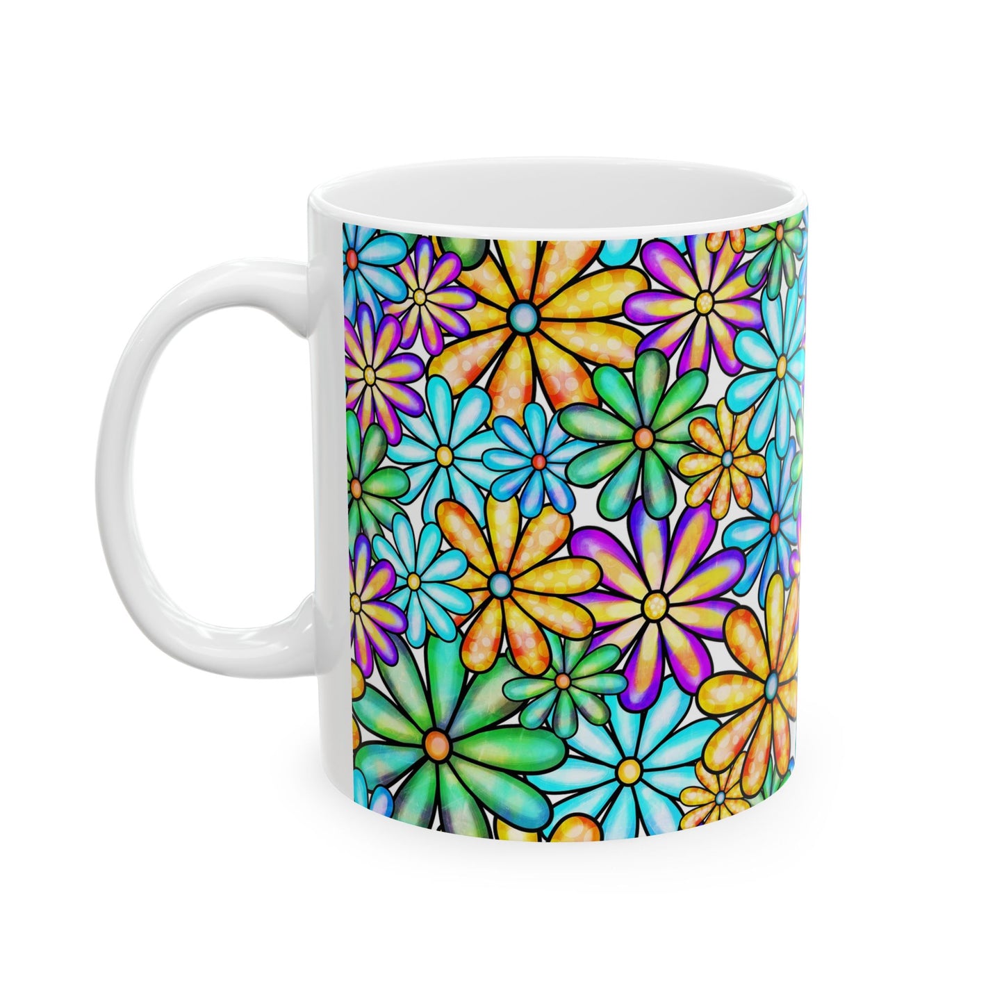 Colorful Flower Ceramic Mug, Vibrant Floral Coffee Cup,Tea Drinkers