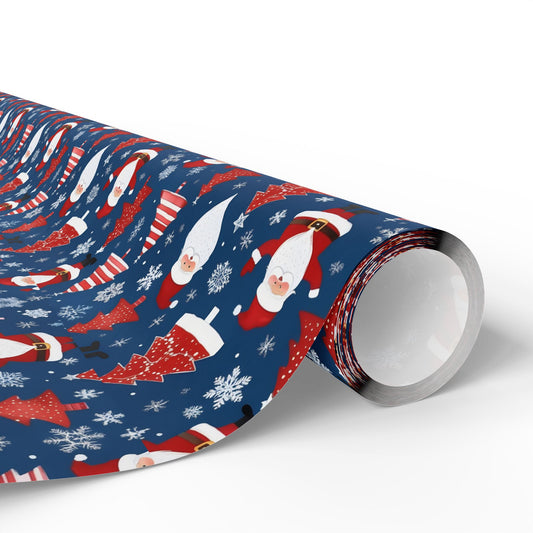 Christmas Santa Wrapping Paper Roll — Blue Festive Holiday Gift Wrap with Santa, Snowflakes & Stockings