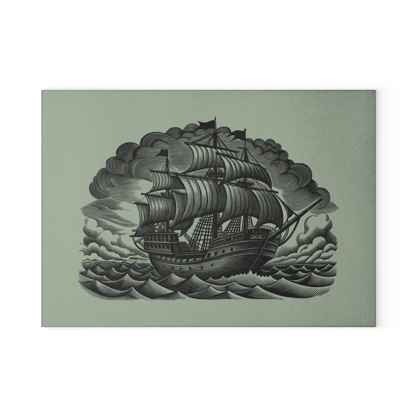 Nautical Glass Cutting Board with Ship Design - Kitchen Decor, Gift for Chefs, Housewarming, Anniversary, Maritime Themed Gift
