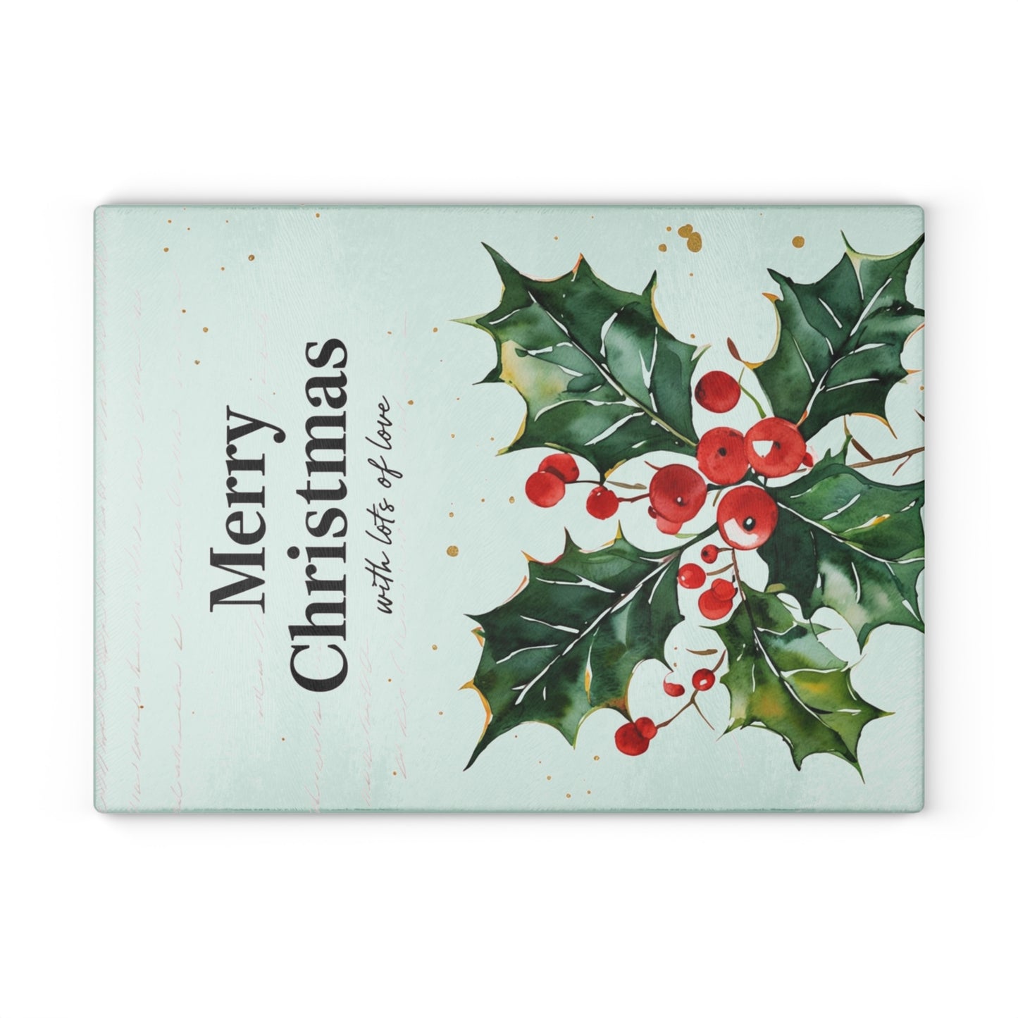 Christmas Holly Glass Cutting Board - "Merry Christmas" Holiday Kitchen Decor