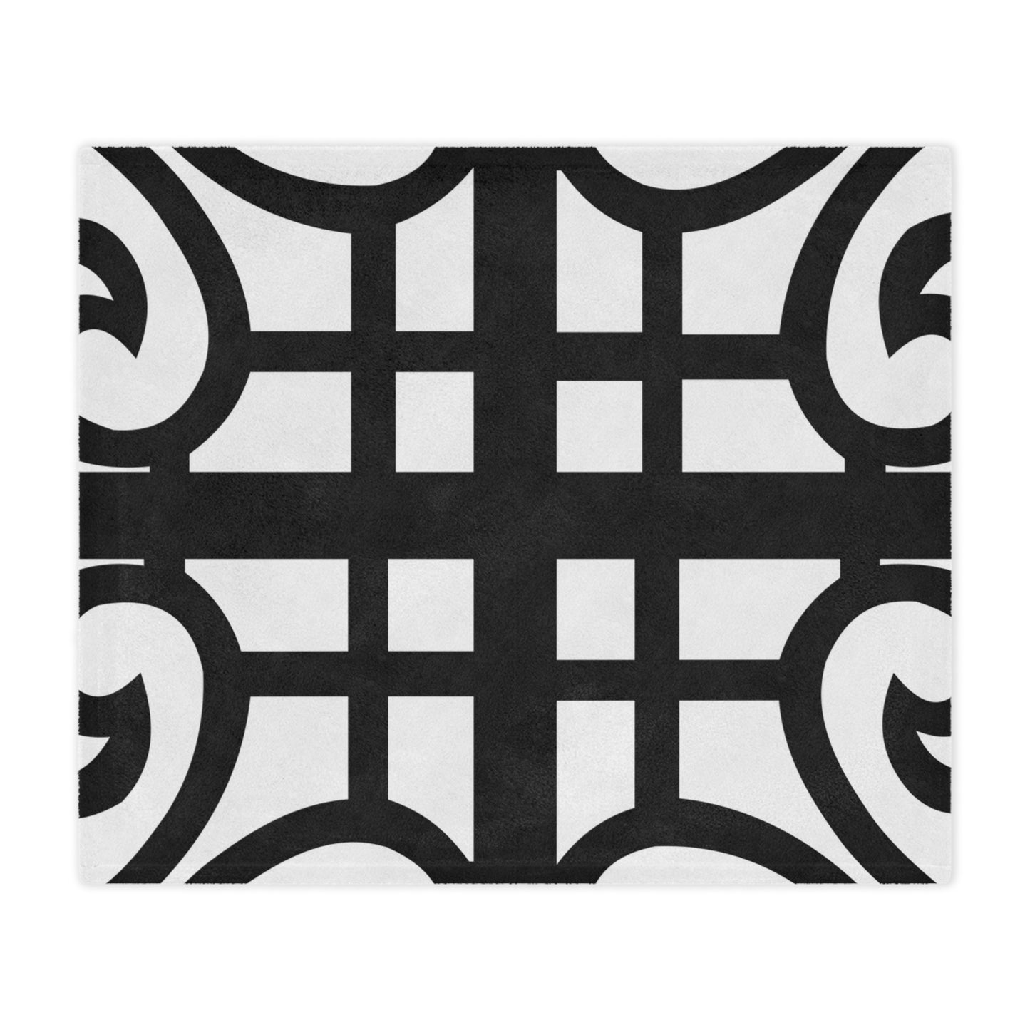 Geometric Scrolled Minky Blanket — Black & White Decorative Throw