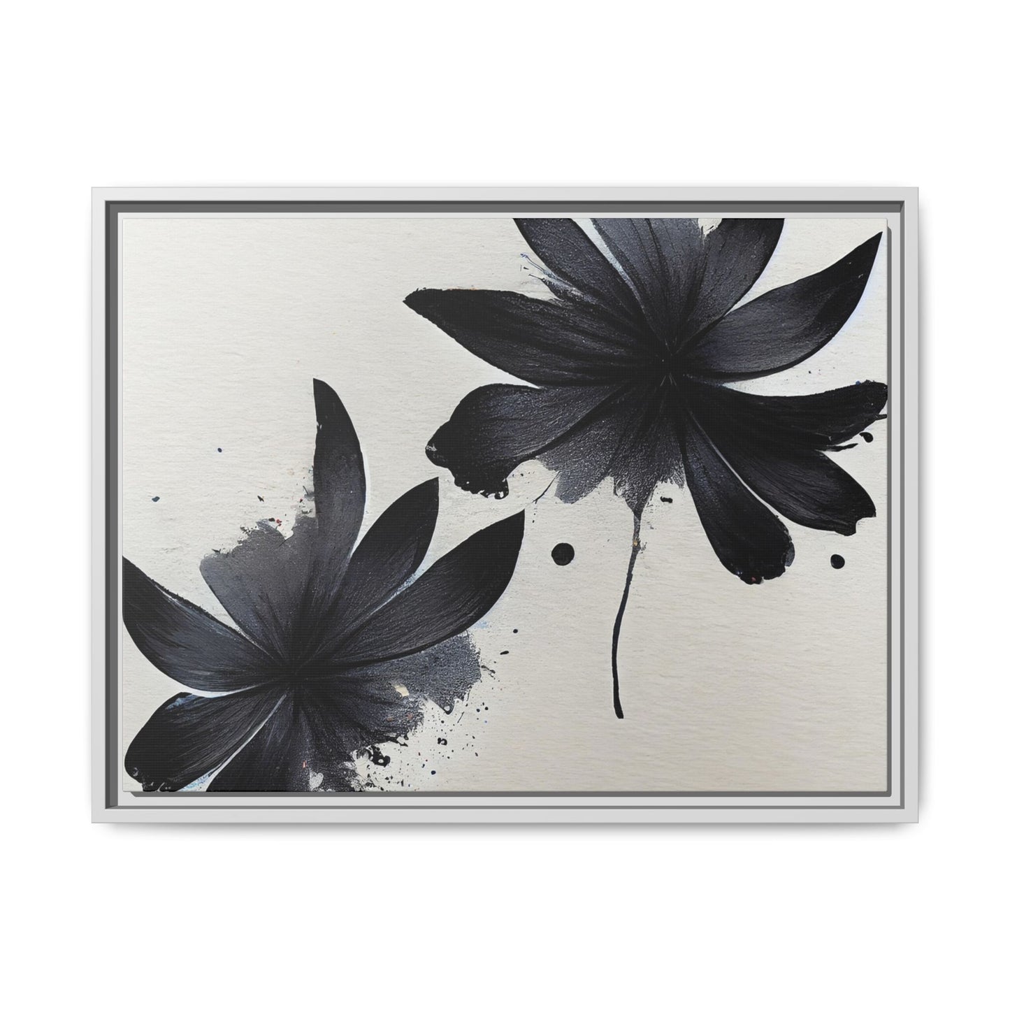 Framed Black Floral Matte Canvas Wall Art — Monochrome Botanical Print
