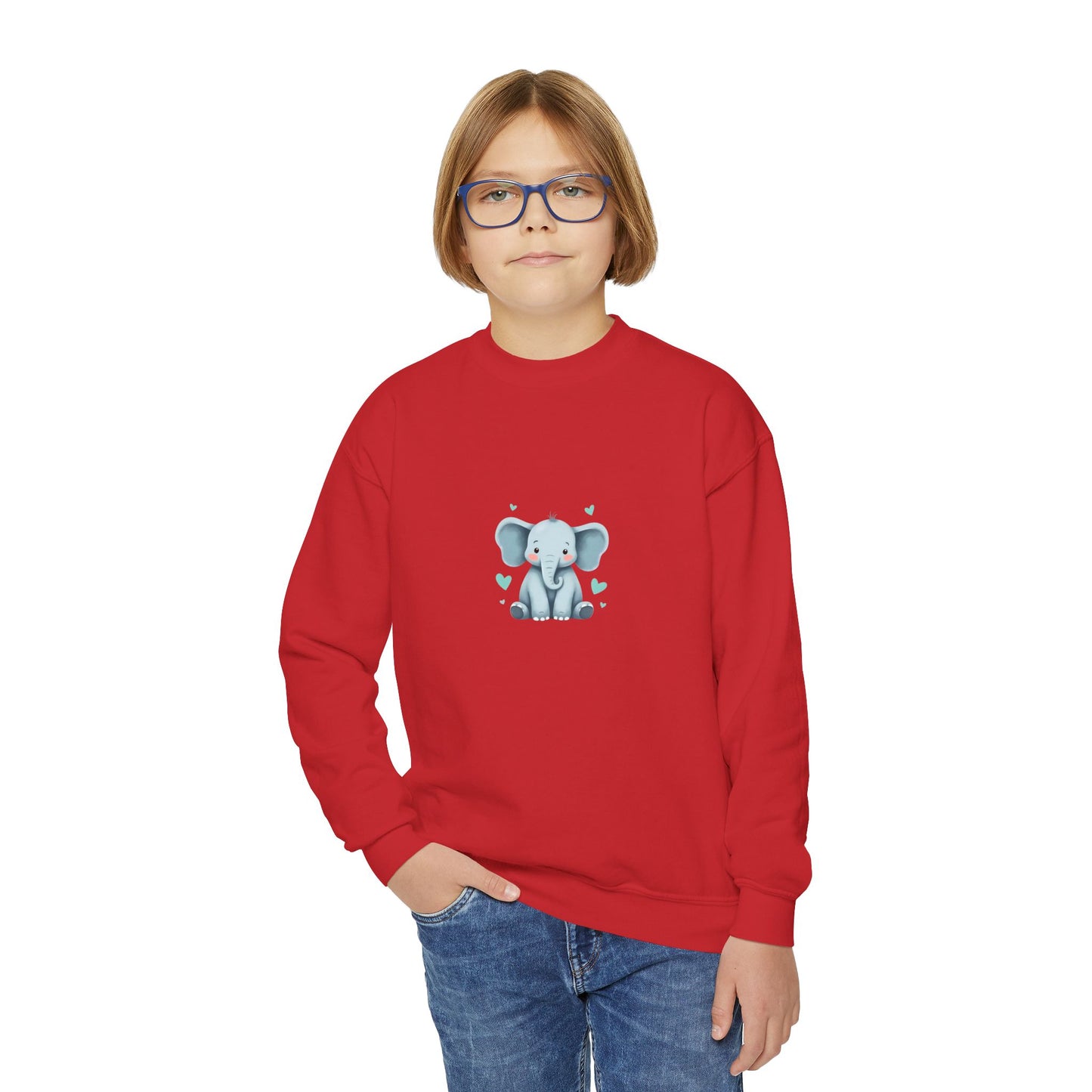 Adorable Elephant Youth Crewneck Sweatshirt, Kids' Casual Wear, Animal Lover Gift, Birthday Present, Cute Sweatshirt for All Seasons