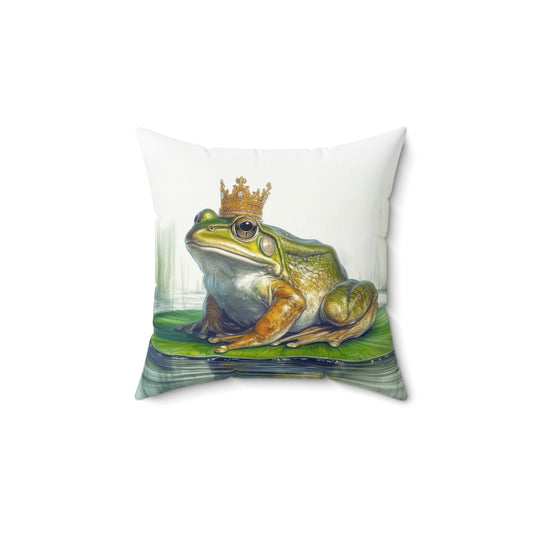 Royal Frog Square Pillow Whimsical Home Decor Frog King Pillow